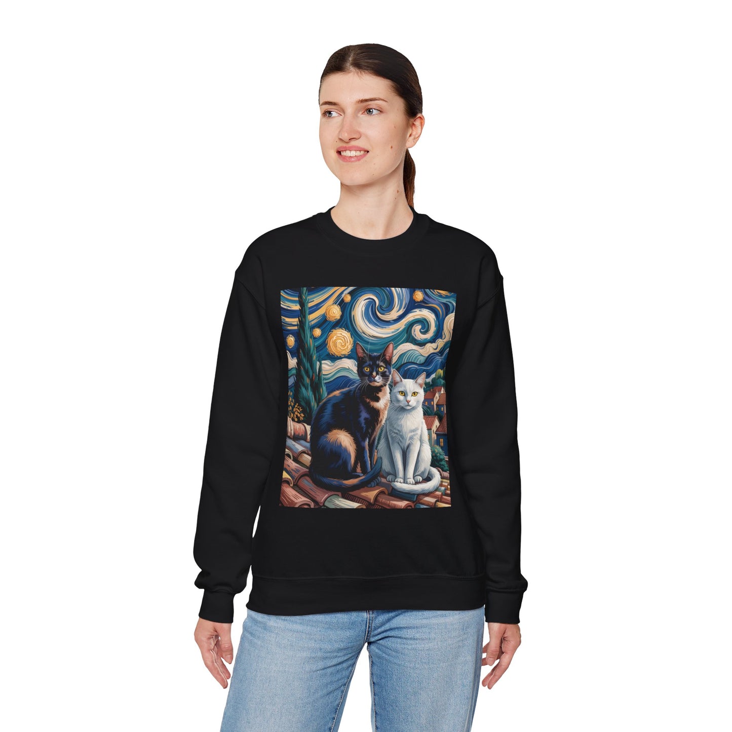 Van Gogh Style Cat Art Sweatshirt - Cozy Unisex Crewneck, Valentines Day Gift for Cat Lovers - 14764