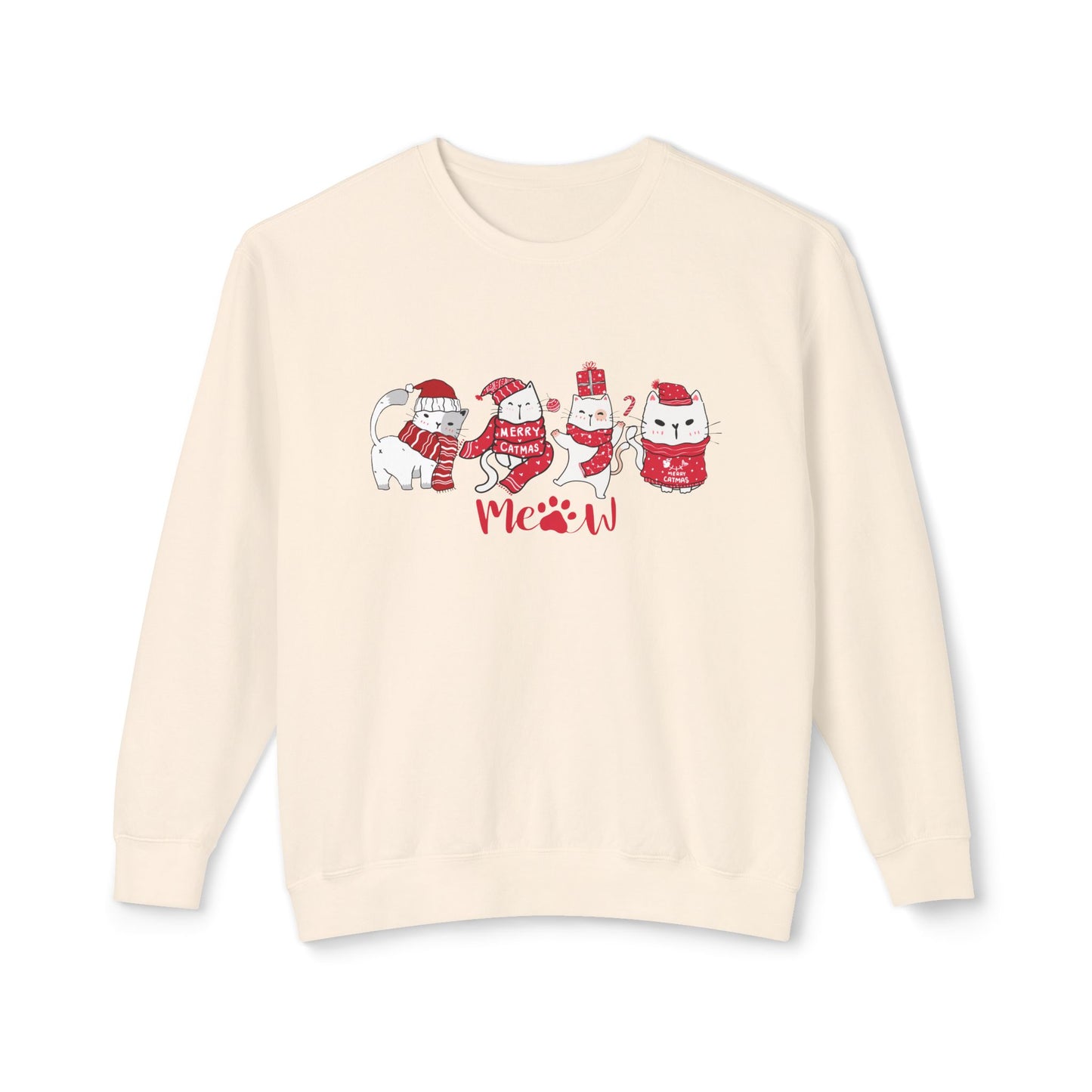 Cats, Merry Christmas - Unisex Lightweight Crewneck Sweatshirt - 10046