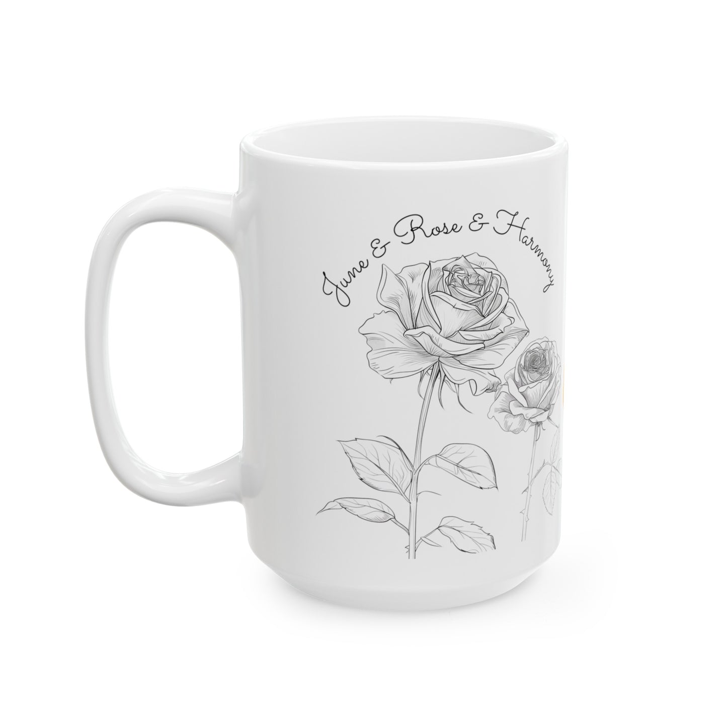 Happy Birthday, June, Rose, Customized Ceramic Mug, (11oz, 15oz)