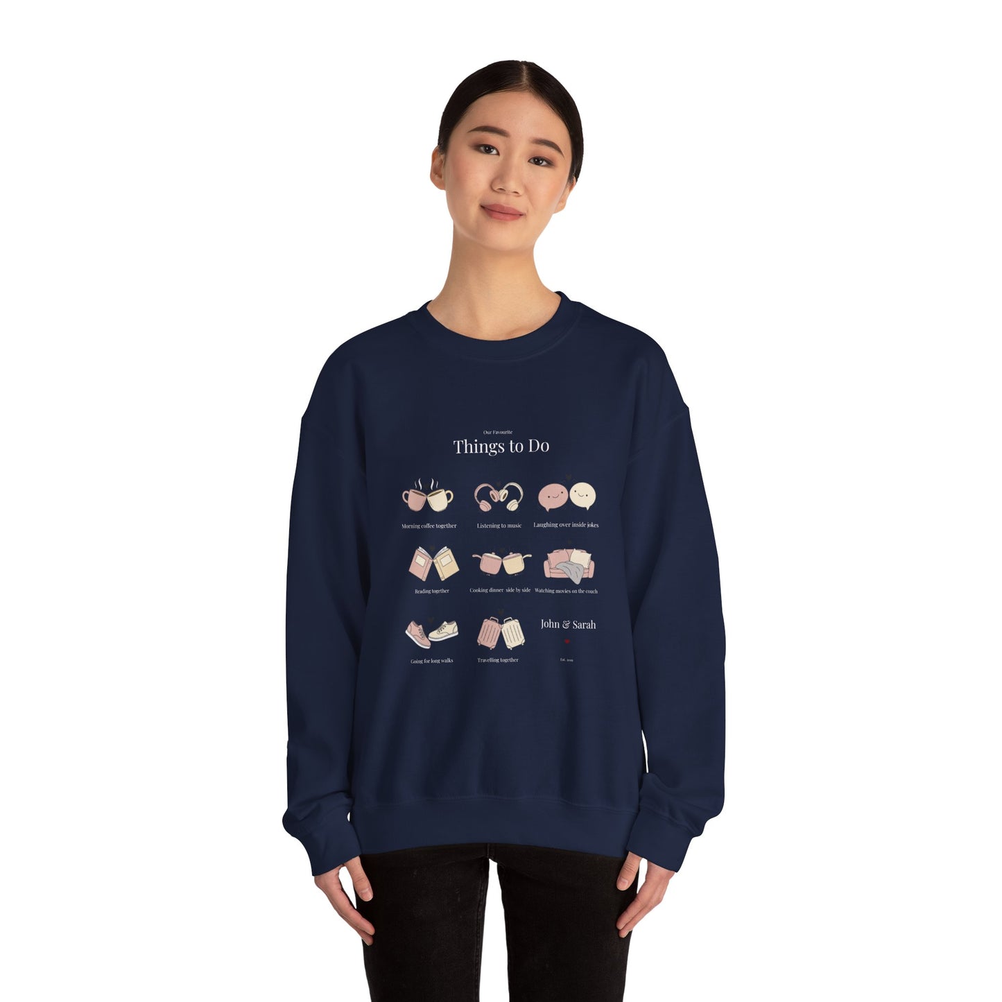 Our Favourite Things to Do Together – Personalised Illustration Crewneck Sweatshirt | Valentine’s Gift - 14726