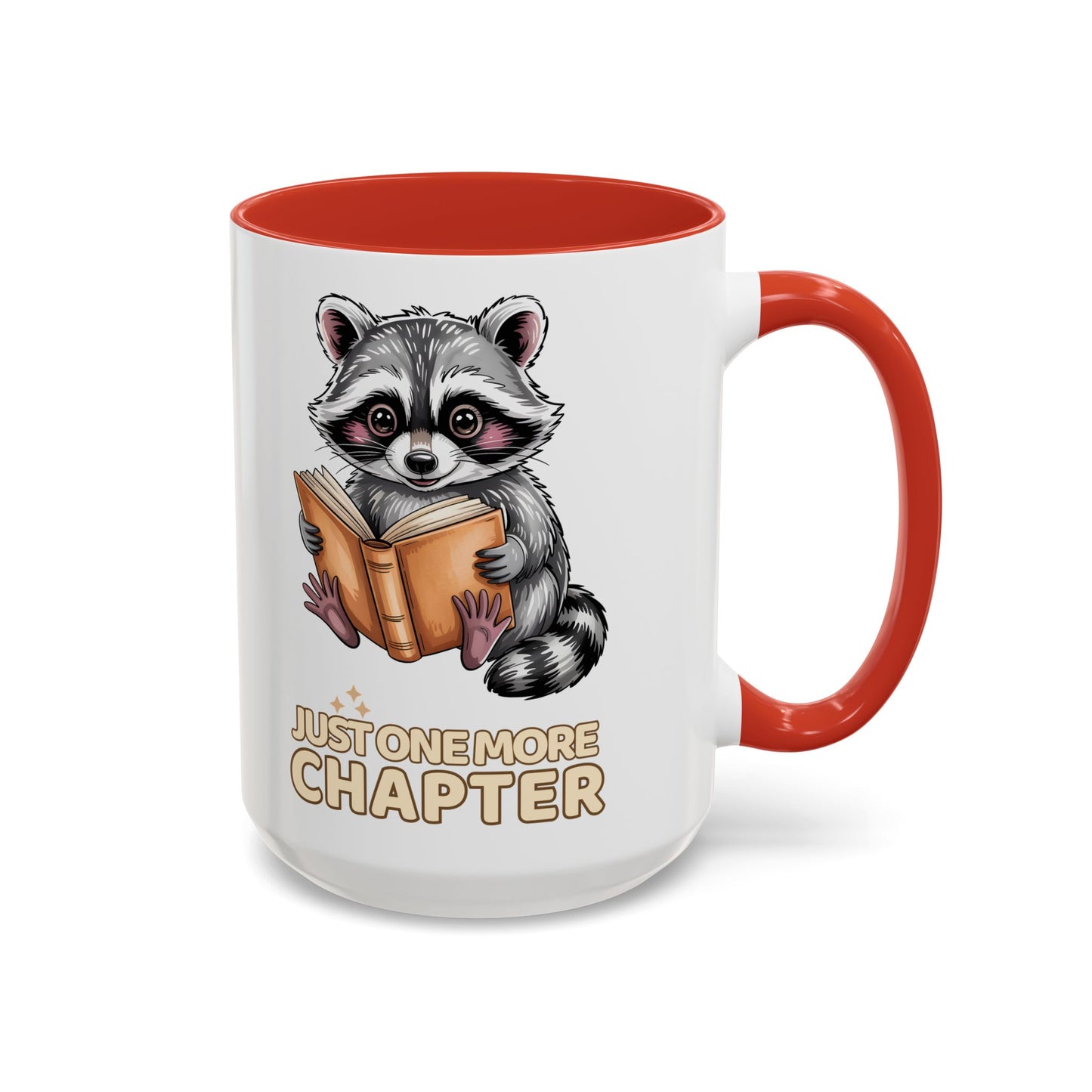 Just One More Chapter Mug – Raccoon Reading Coffee Mug, Book Lover Gift for Teacher or Librarian (11oz / 15oz)- 14792