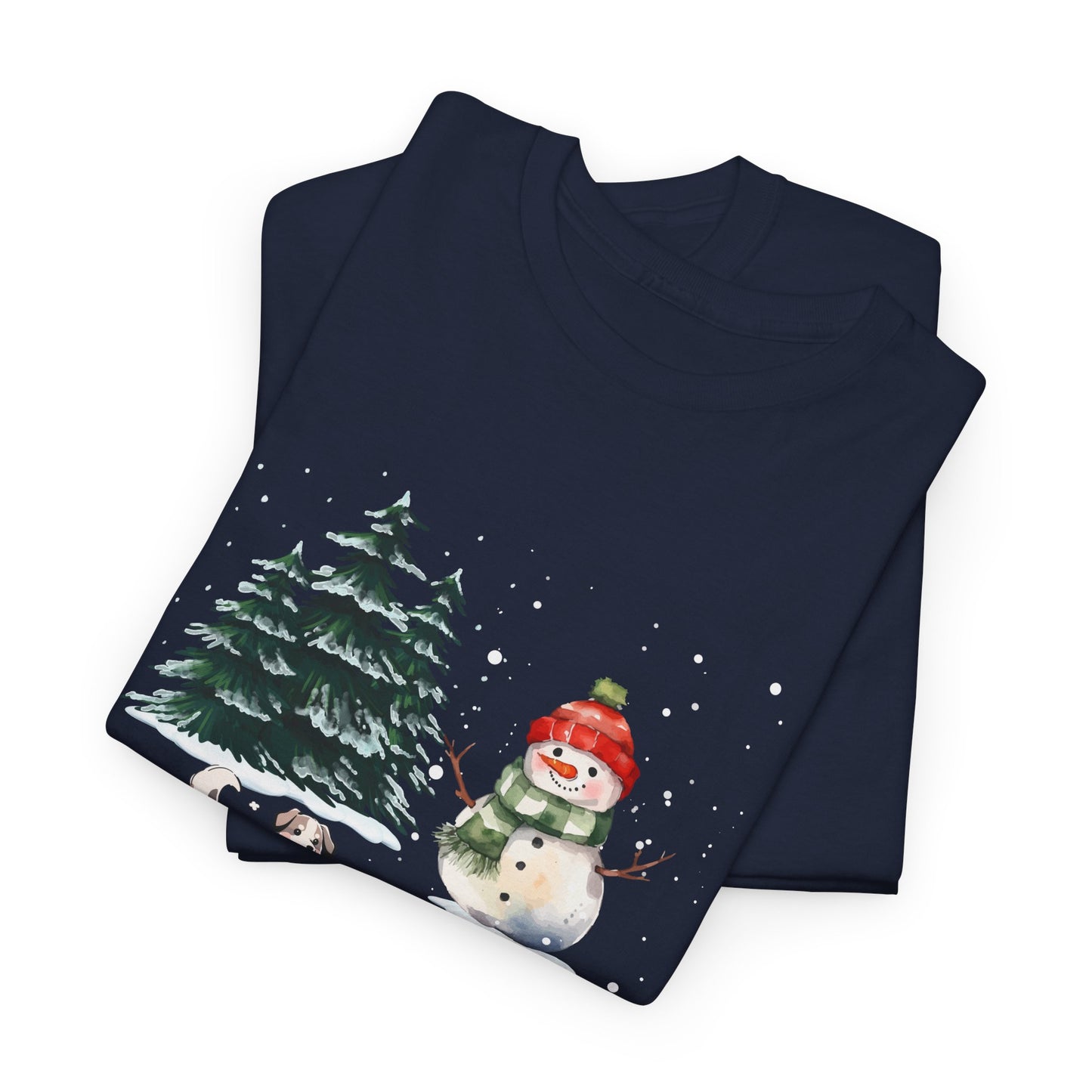 Winter Trees, Snowman & Puppy - Unisex Heavy Cotton Tee - 10278