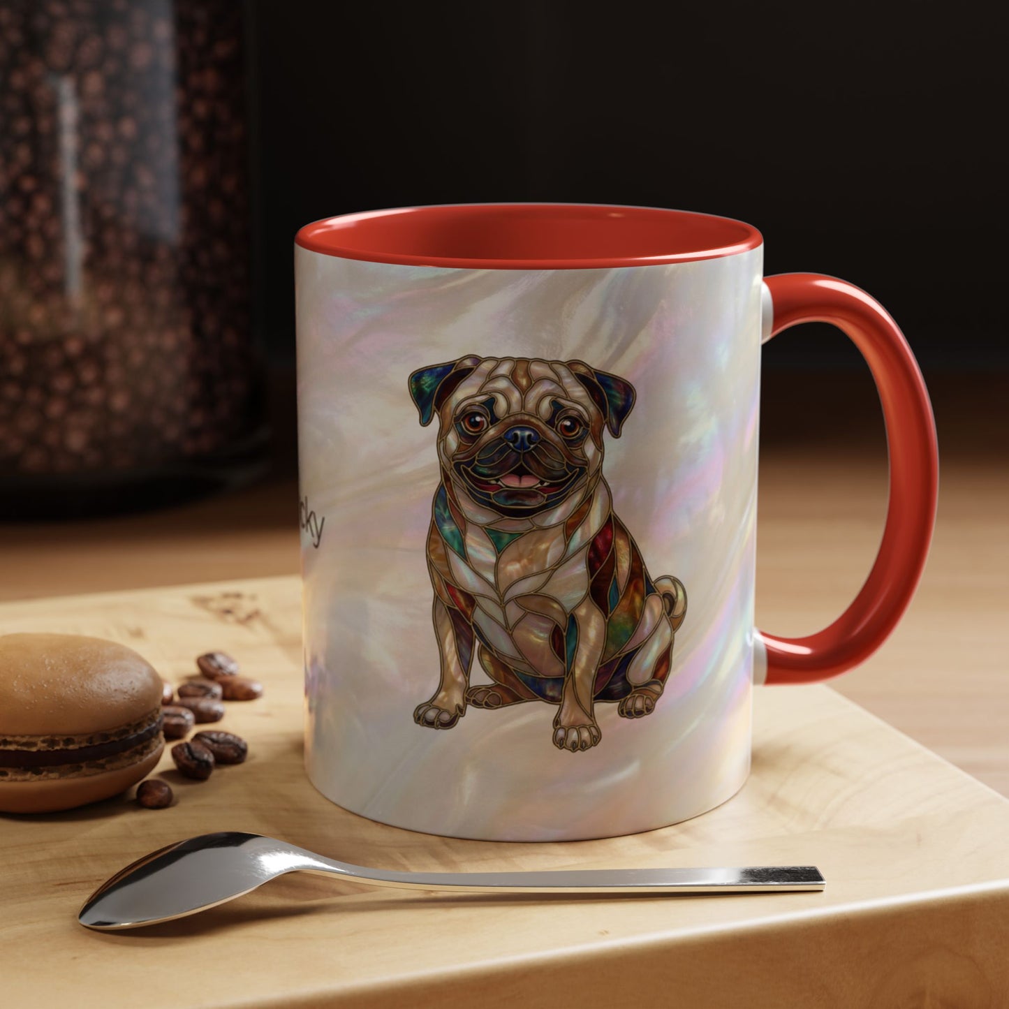 Personalized Pug Accent Coffee Mug –  Stained Glass Design (11/15oz) - 14547