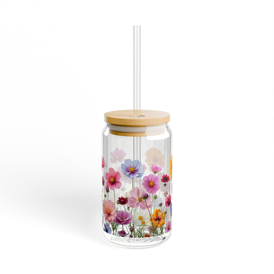 Bright Flowers,  Customizable - Sipper Glass, 16oz - 10770