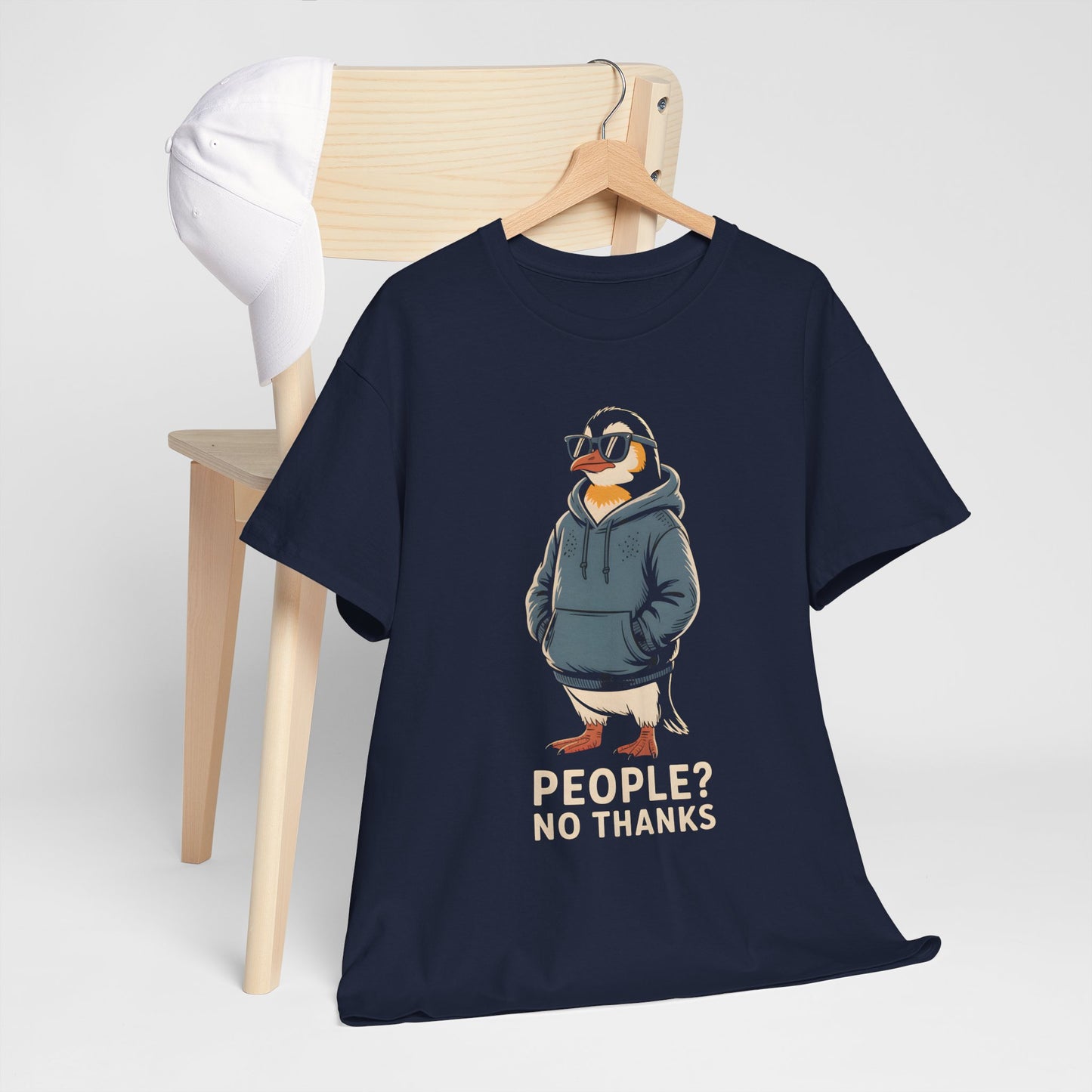 Funny Penguin T-Shirt – “People? No Thanks” Introvert Anti-Social Humor Tee Gift - 14847