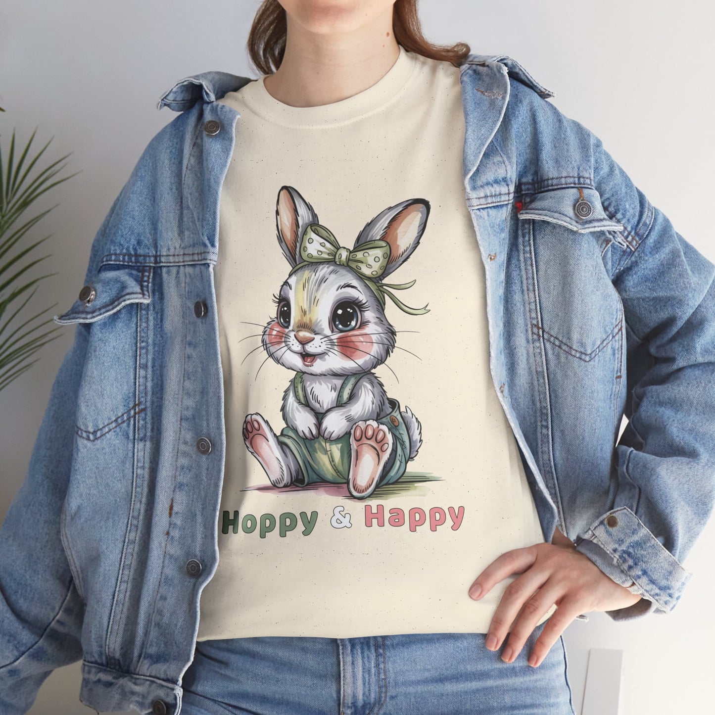 Cute Bunny T-Shirt – “Hoppy & Happy” Easter Rabbit Tee Gift for Kids & Adults - 14848