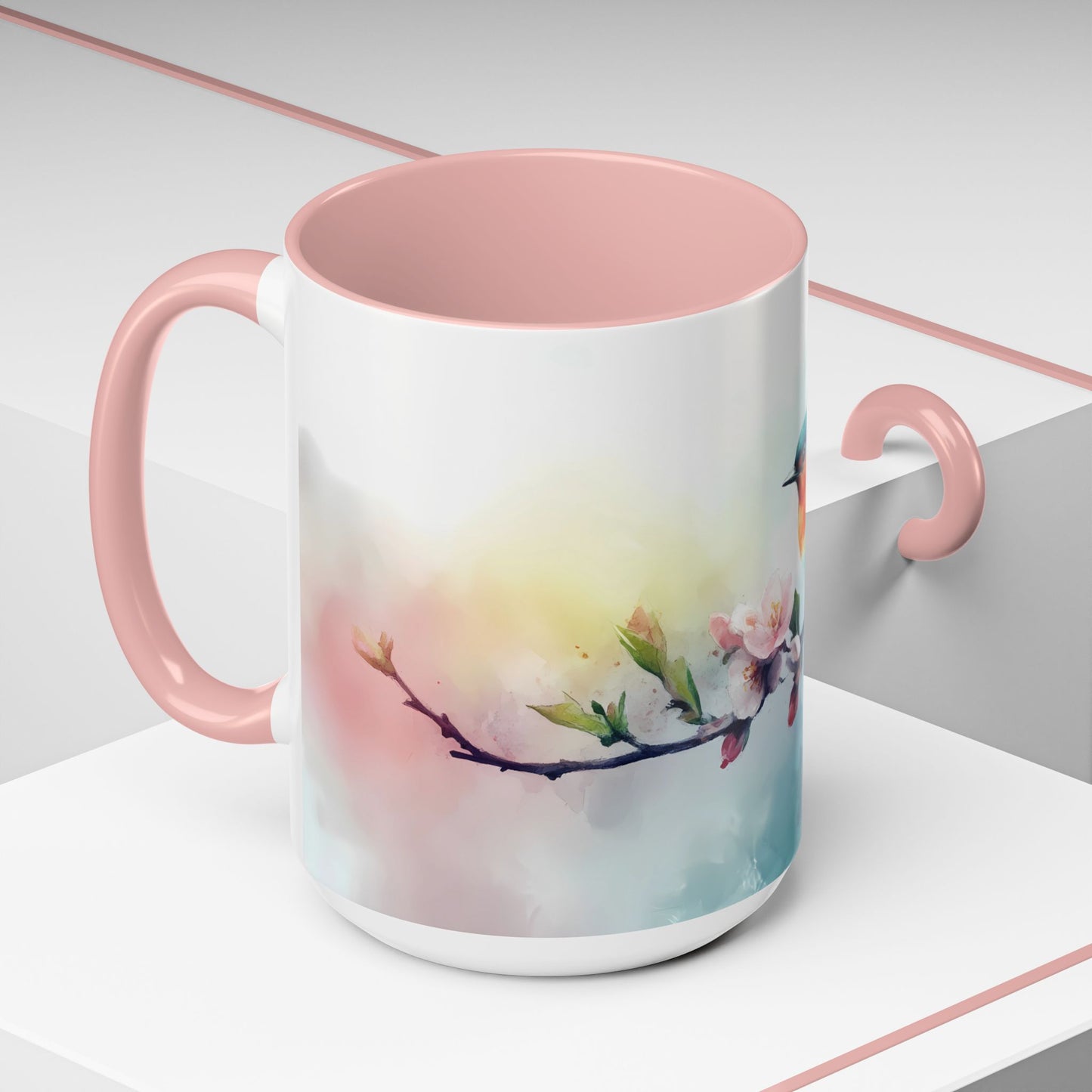 Whimsical Bird & Blossom Accent Coffee Mug - Perfect for Nature Lovers - 11886