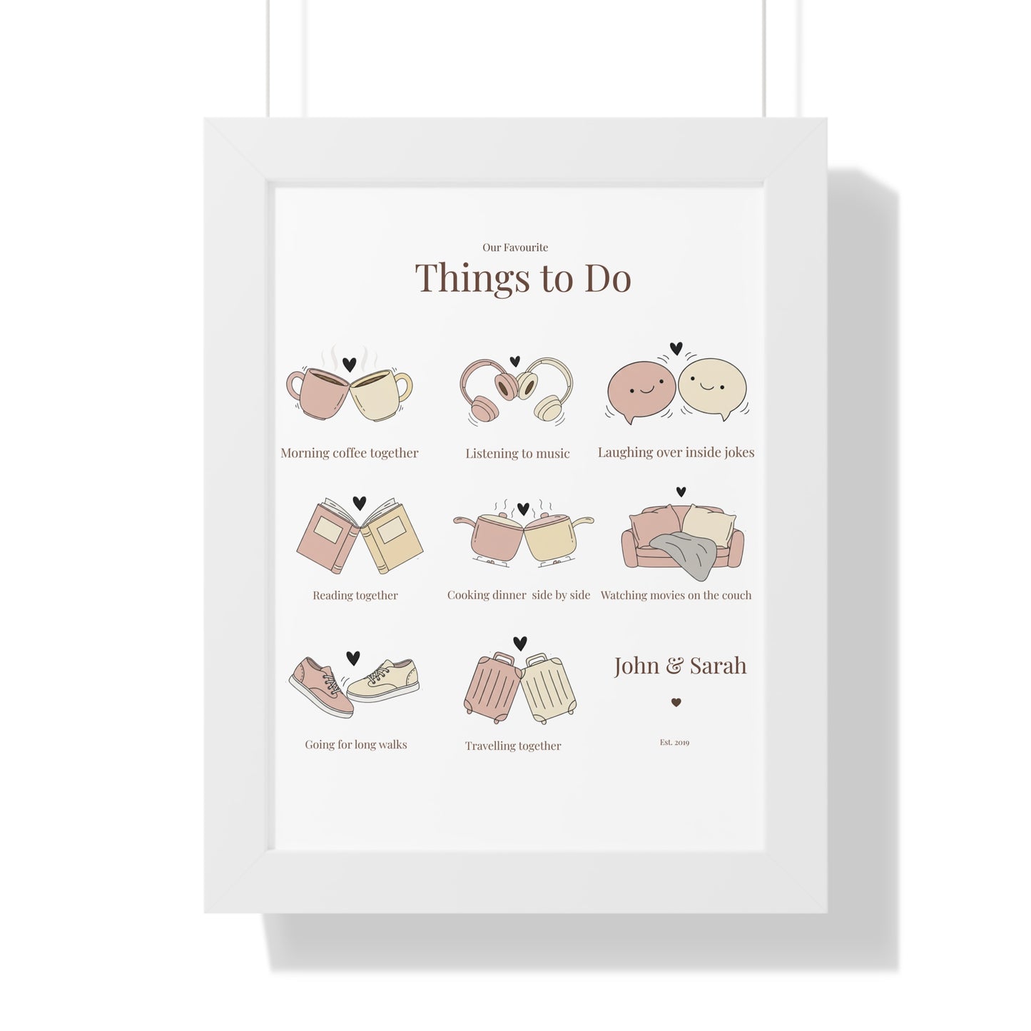 Framed Poster – “Our Favourite Things to Do” Personalized Couple Print | Valentine’s Gift - 14708