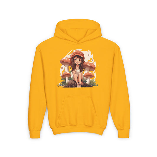 Adventures with Mushroom Girl - Youth Heavy Blend Hooded Sweatshirt - 10980