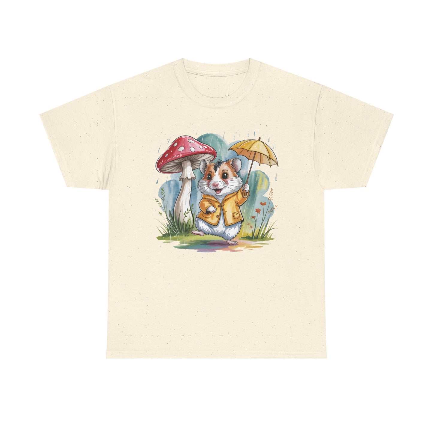 Cute Hamster T-Shirt – Raincoat Umbrella Animal Tee Watercolor Mushroom Gift - 14853