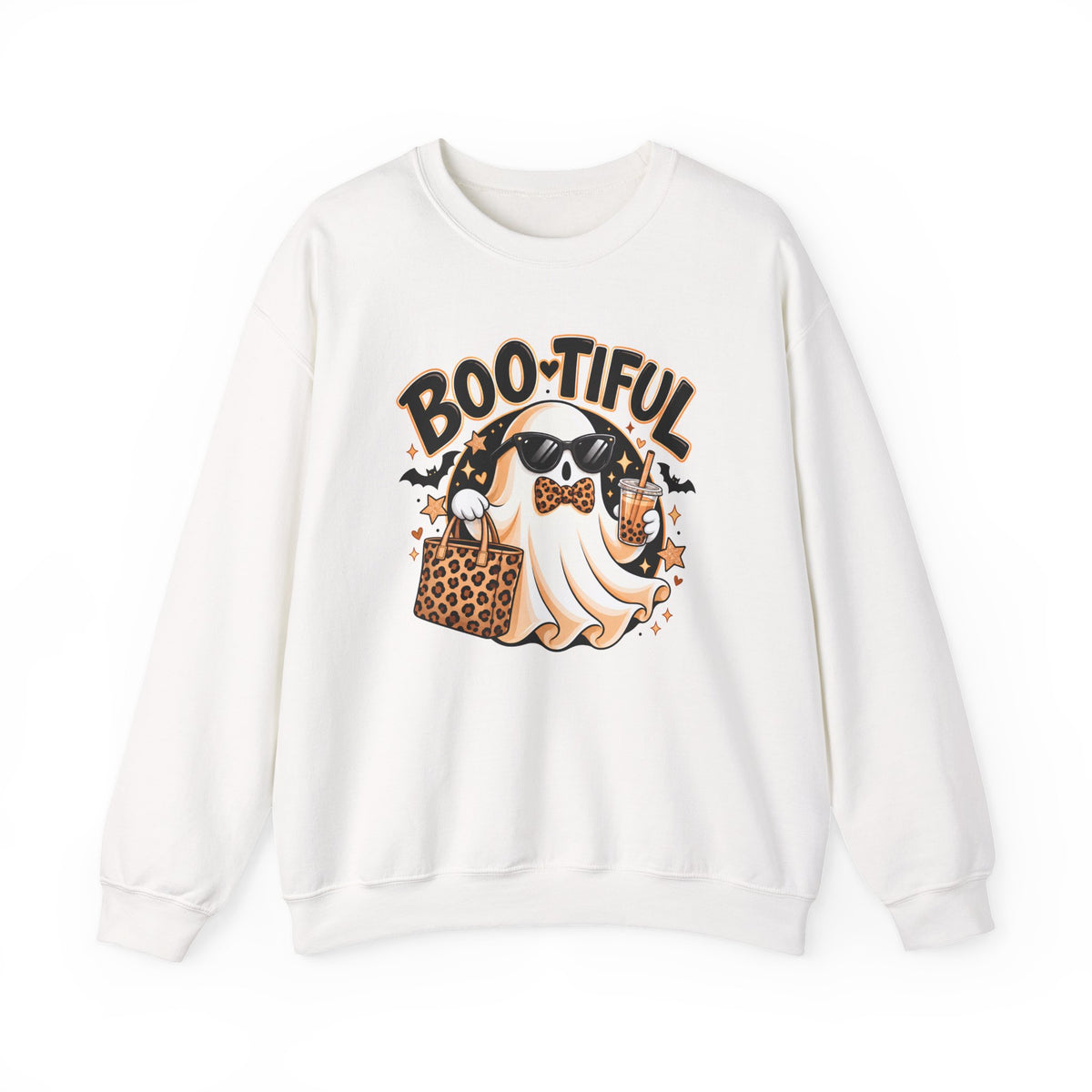 Boo-tiful Halloween Ghost Sweatshirt,  Leopard Print Crewneck - 14523