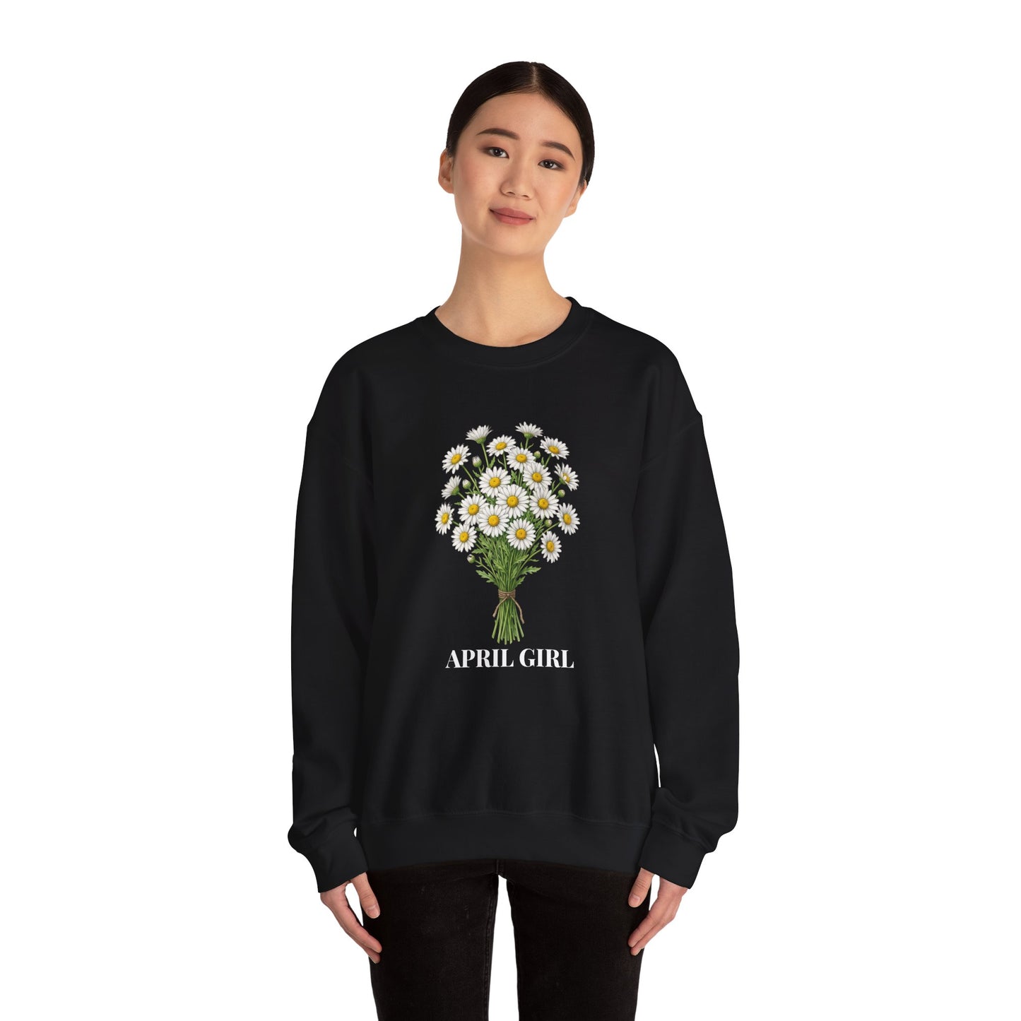 April Girl Daisy Bouquet Sweatshirt – Floral Birth Flower Crewneck for April Birthdays - 14841