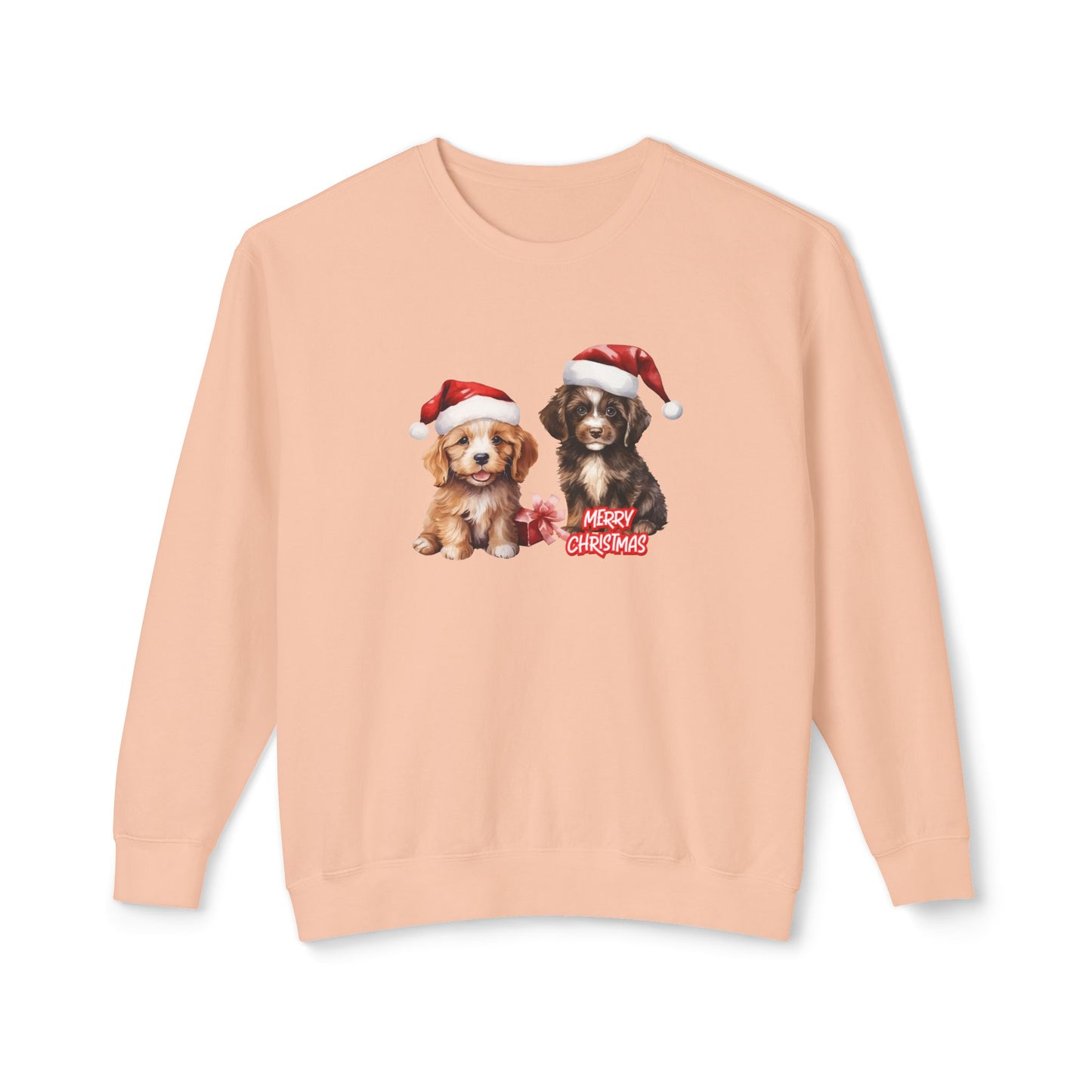 Two Puppies, Merry Christmas - Unisex Lightweight Crewneck Sweatshirt - 10269