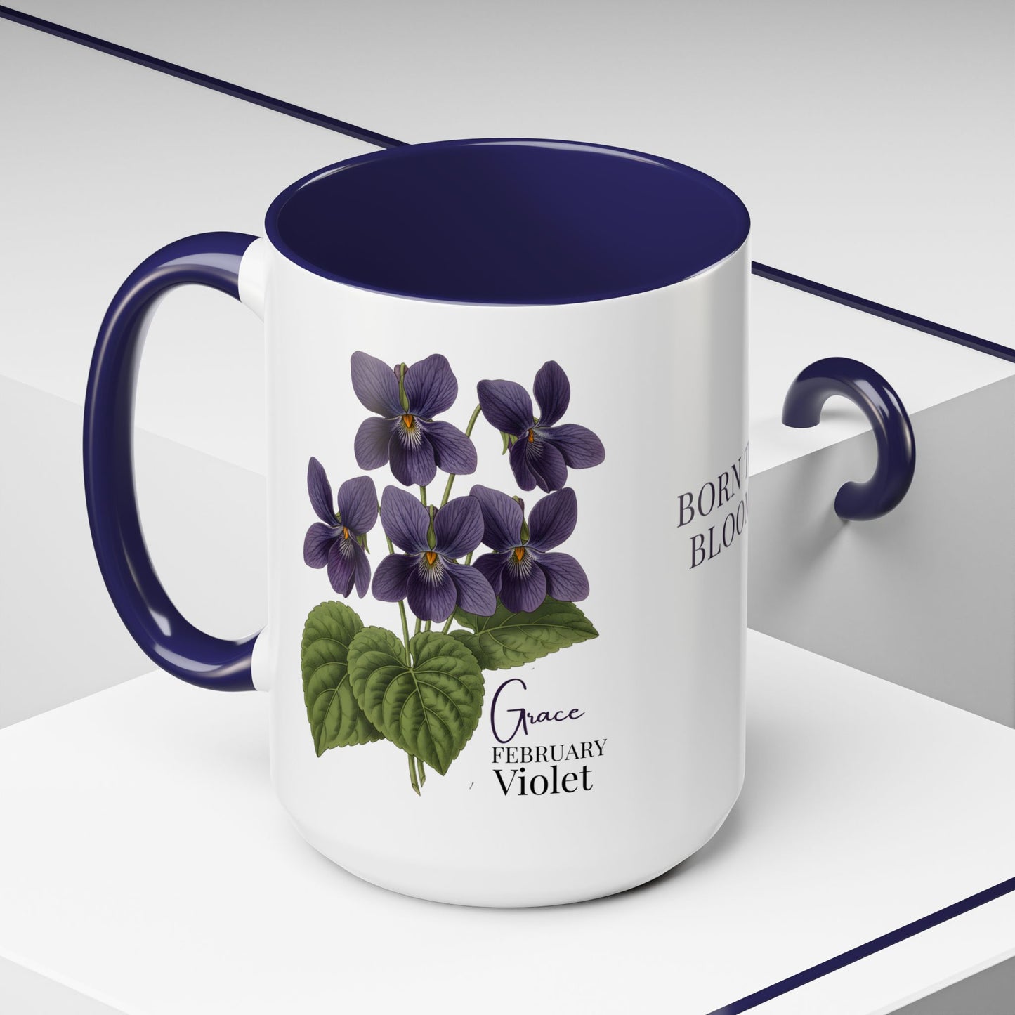 February Birth Flower Violet Mug – Personalized Name Coffee Cup - 14687