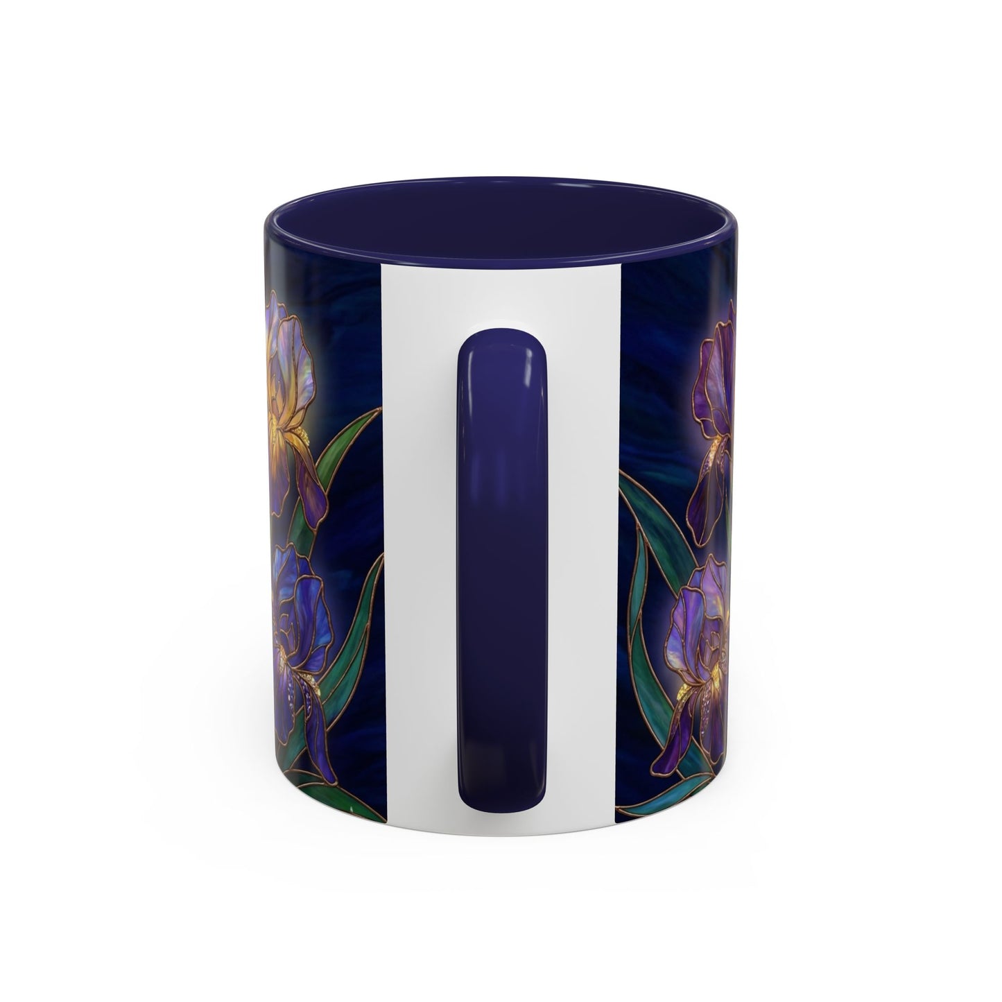 Iris Floral Accent Coffee Mug — Stained Glass Design 11/15oz - 14572