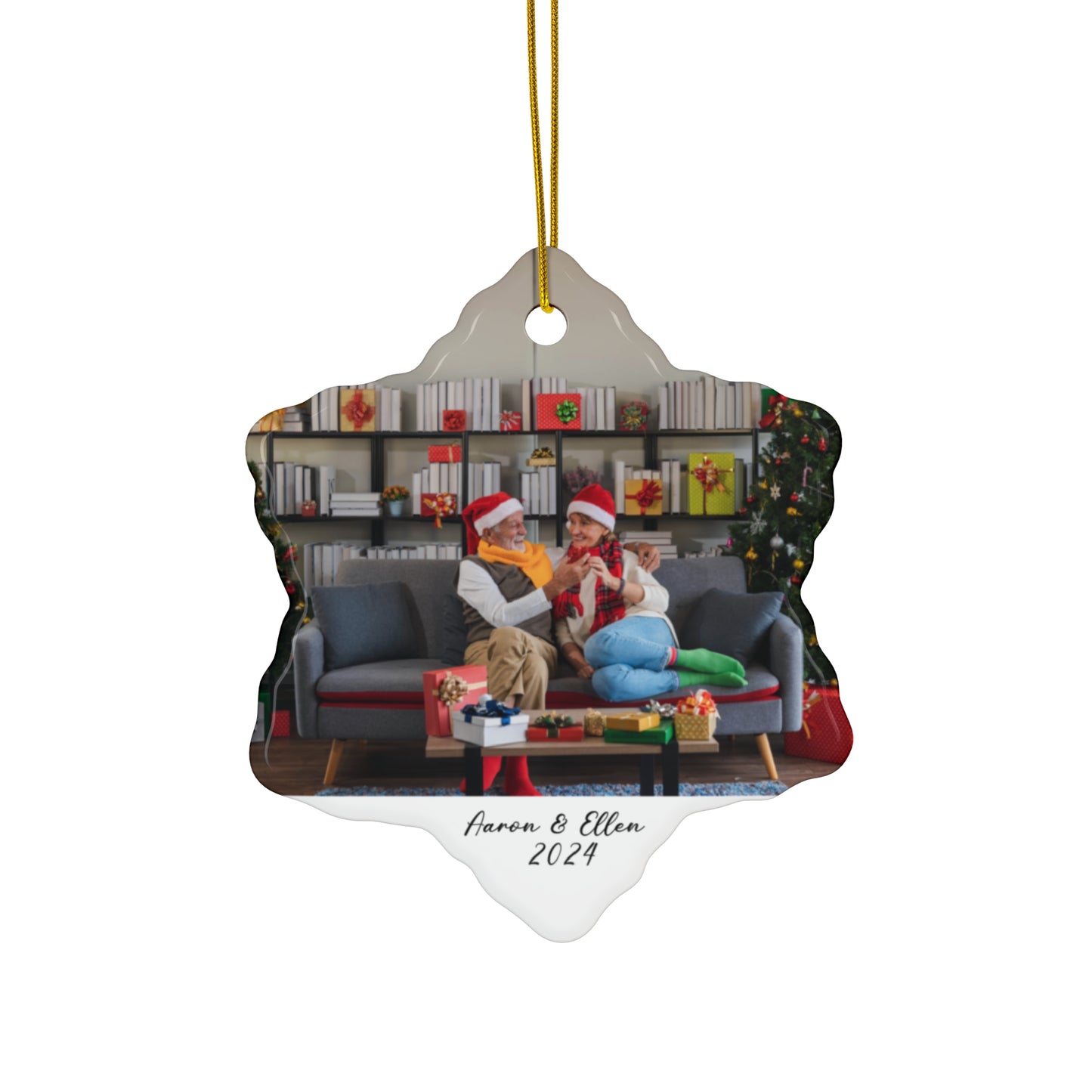 Christmas, Couple's Photo, Customizable- Ceramic Ornament, 4 Shapes - 10034