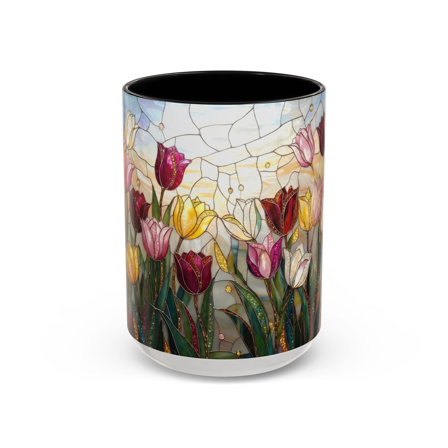 Tulip Stained Glass Accent Coffee Mug — Floral Spring Tea & Coffee Cup (11/15oz) - 14525
