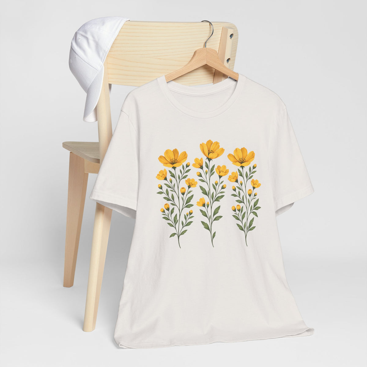 Golden Yellow Wildflower T-Shirt, Vintage Botanical Floral Tee - 14544