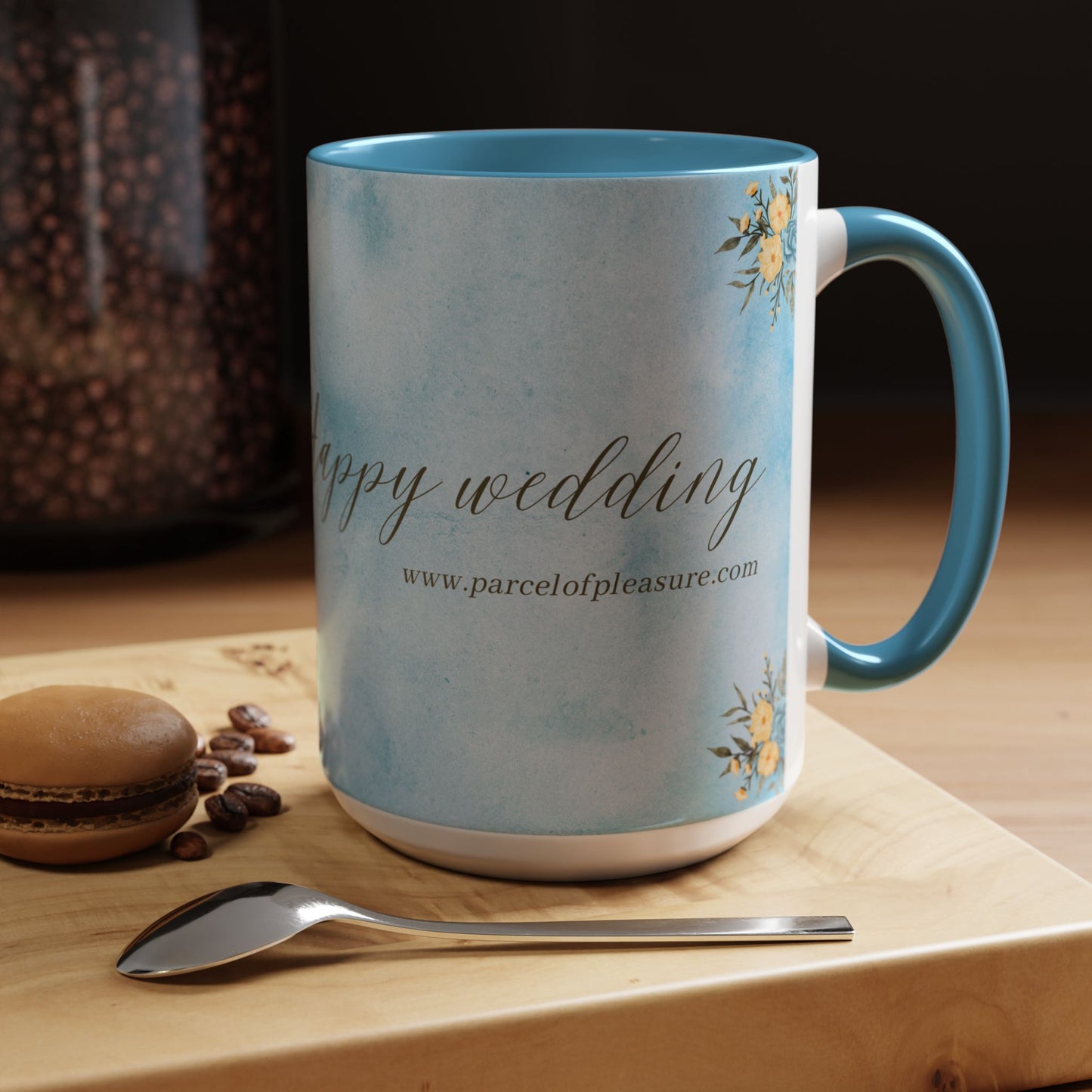 Happy Wedding, Details Customizable - Accent Coffee Mug (11, 15oz) - 11019