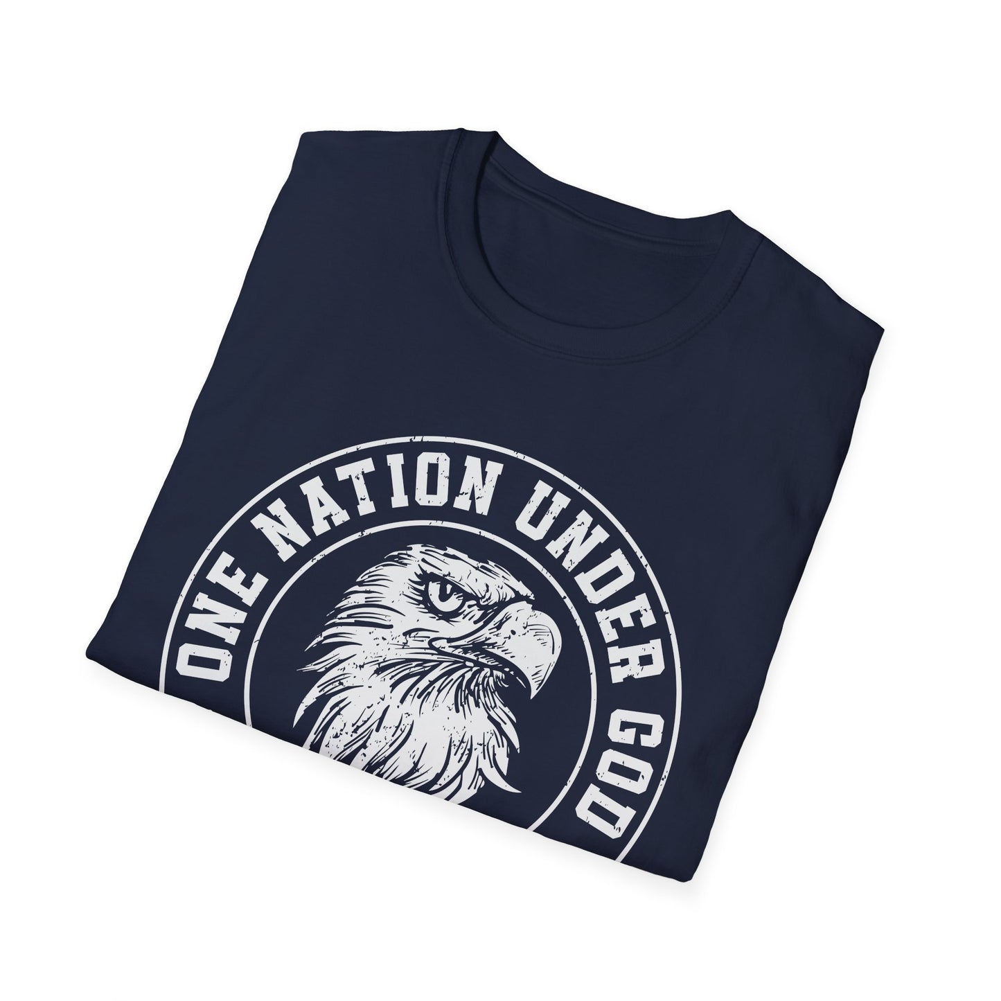 Patriotic Graphic T-Shirt - One Nation Under God, USA Eagle Tee, Unisex Softstyle Top for Independence Day, Veteran Gifts - 13698