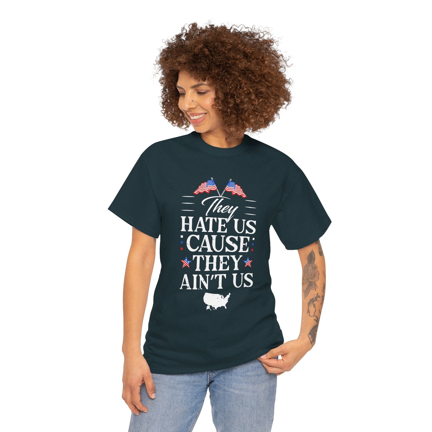 Patriotic Unisex Heavy Cotton Tee - 'They Hate Us Cause They Ain't Us' - Gift for Freedom Lovers, Casual Wear, Independence Day - 13651