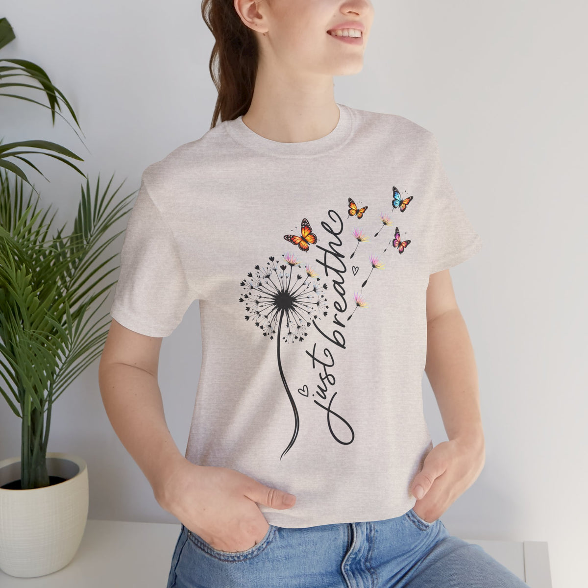 Just Breathe Dandelion T-Shirt,  Butterfly Inspirational Tee - 14519