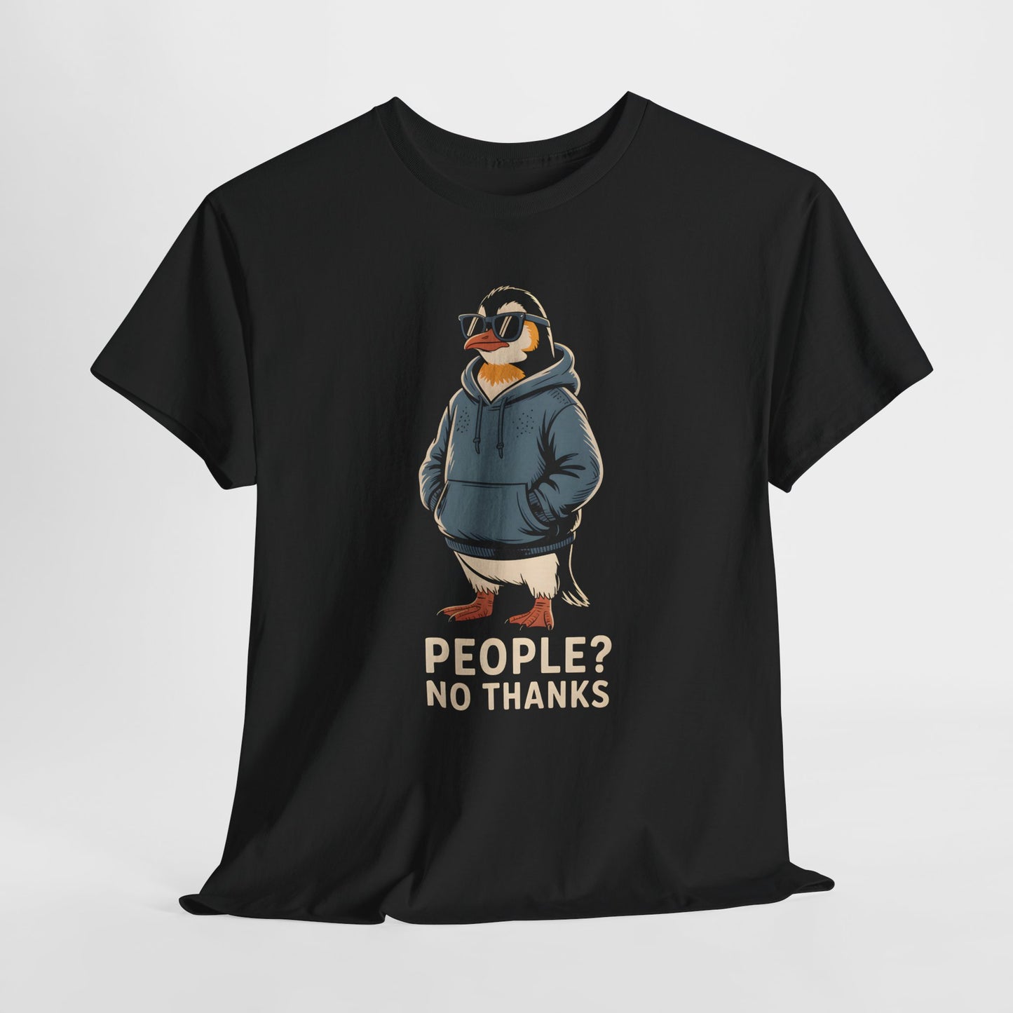 Funny Penguin T-Shirt – “People? No Thanks” Introvert Anti-Social Humor Tee Gift - 14847