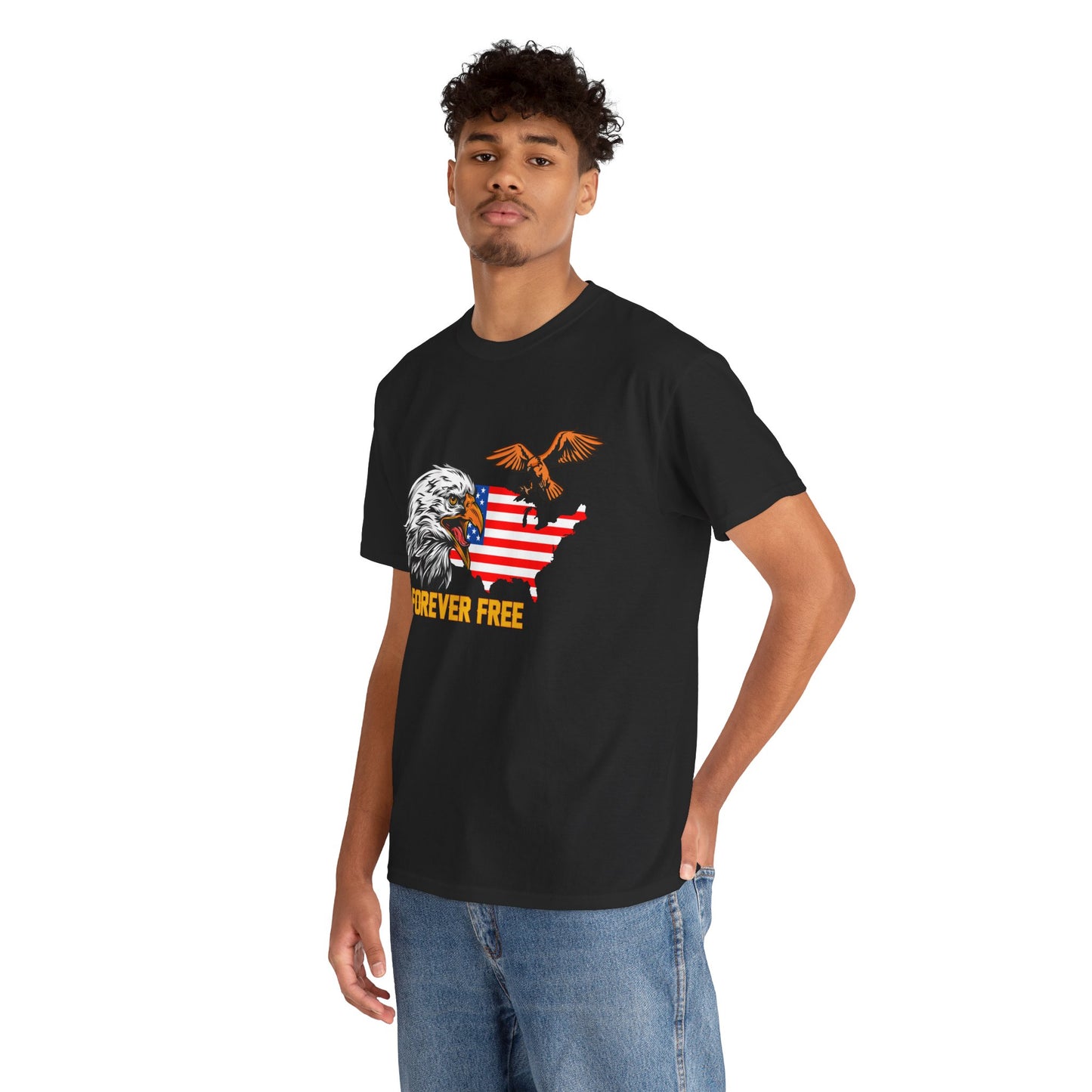 Unisex Heavy Cotton Tee with "Forever Free" Design - Perfect for Patriotic Events, July 4th Celebrations, Gifts, Summer Wear, Casual Outfits - 13692