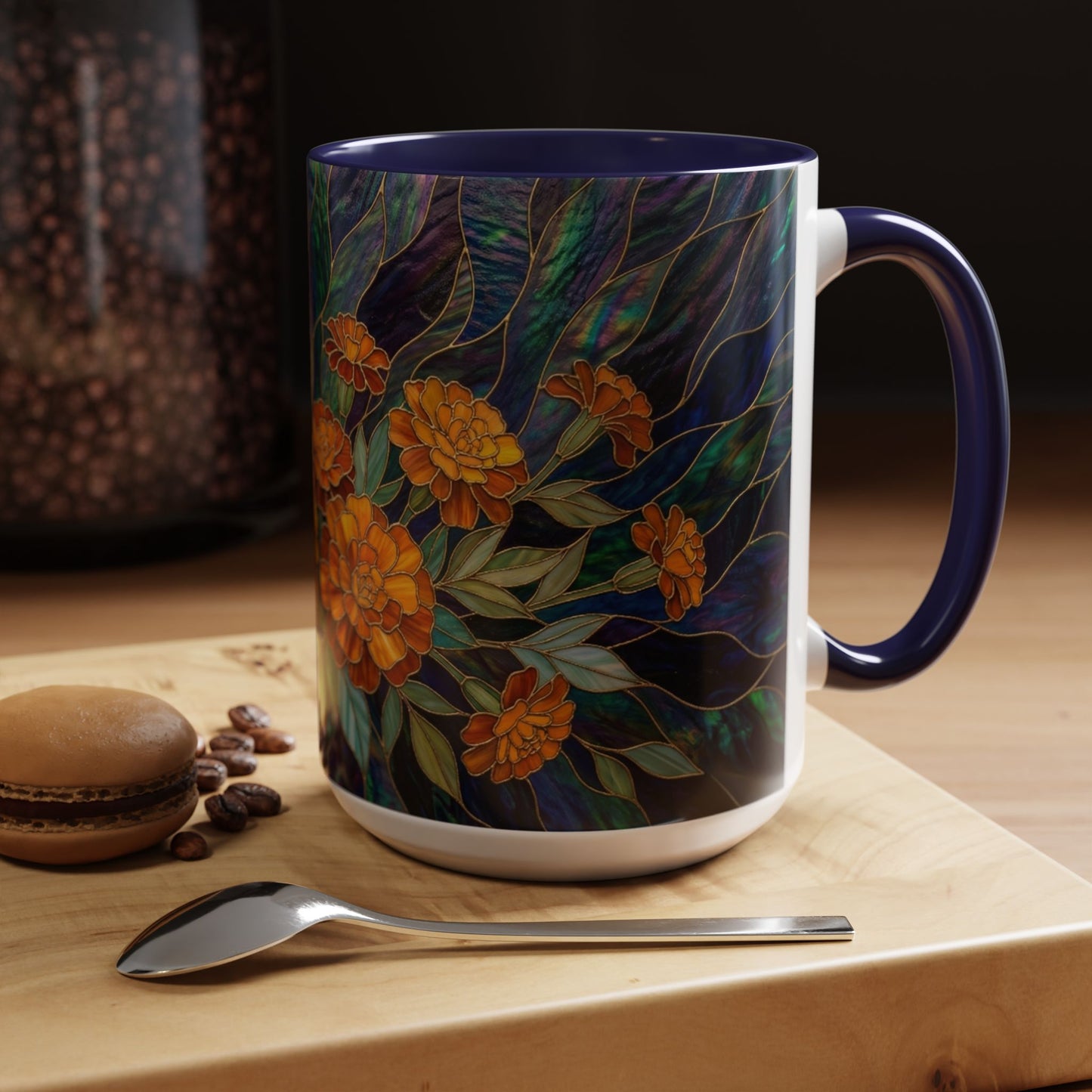 Marigold Floral Coffee Mug — Stained Glass Design  (11/15oz) - 14532