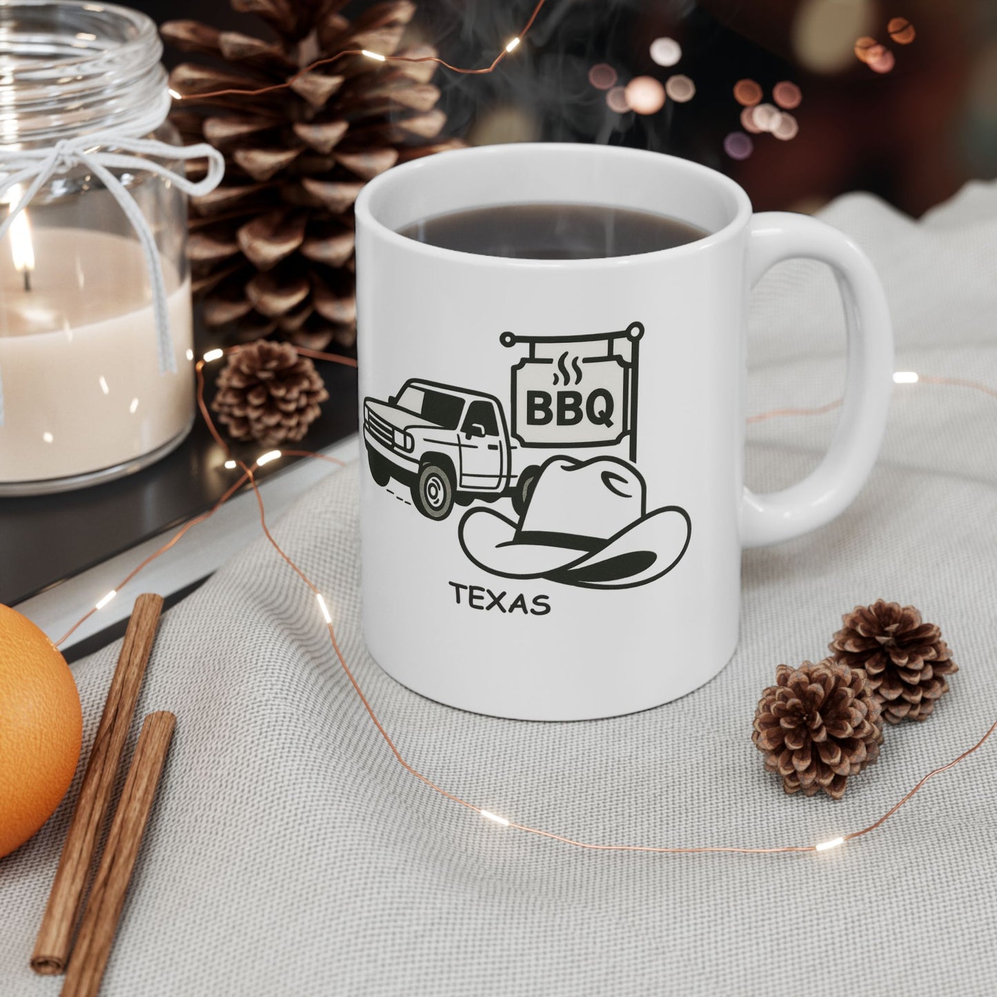 "Texas: Where you can't go 10 miles without seeing a pickup truck, BBQ joint, or a cowboy hat." Ceramic Mug – 12683
