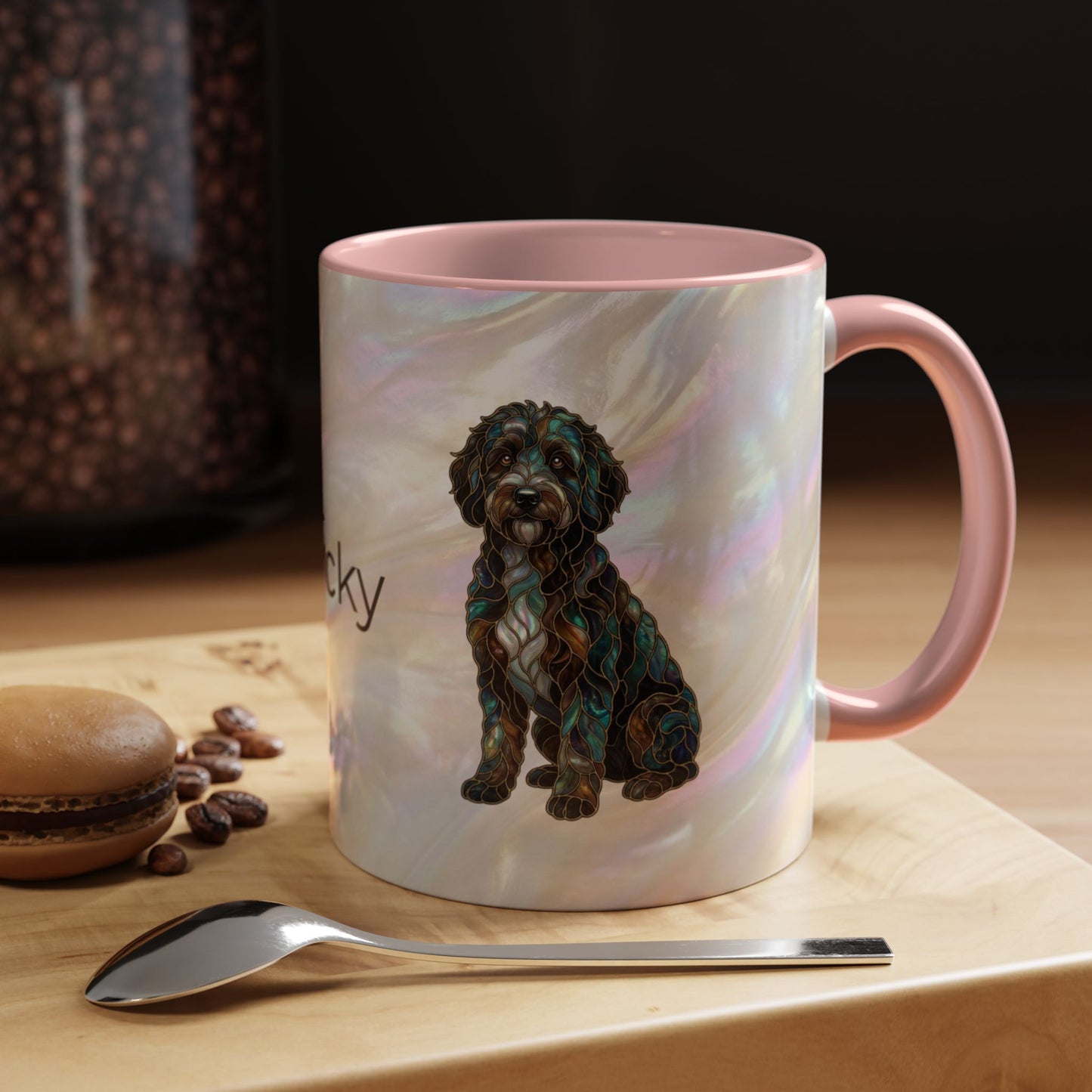 Portuguese Water Dog Accent Coffee Mug — Stained Glass Design (11/15oz) - 14655