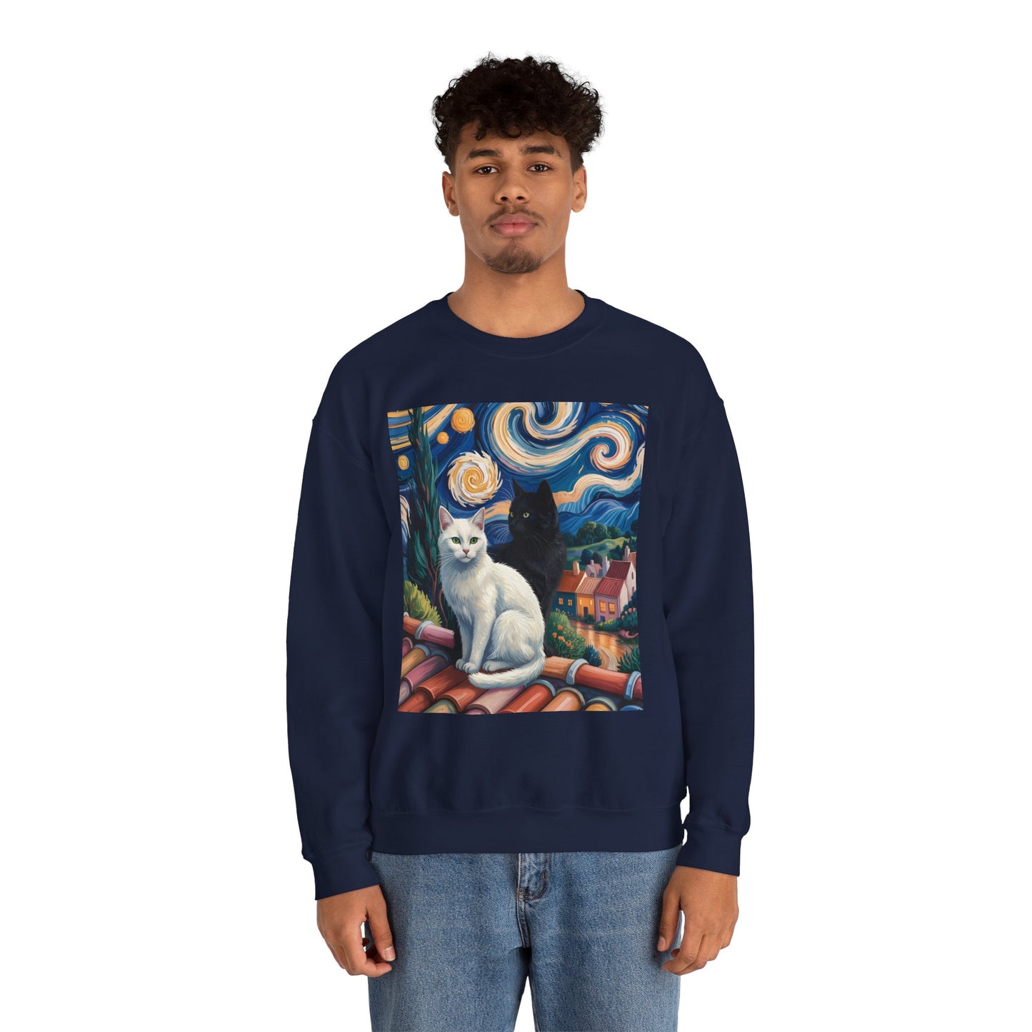 Van Gogh Style Cat Art Sweatshirt - Cozy Unisex Crewneck, Valentines Day Gift for Cat Lovers - 14761
