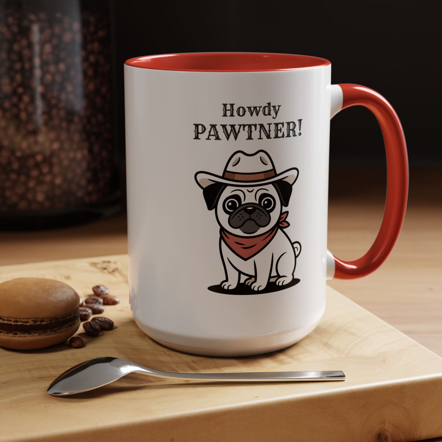 Howdy Pawtner Pug Mug – Cute Cowboy Dog Coffee Mug, Funny Gift for Dog Lovers (11oz / 15oz) - 14777