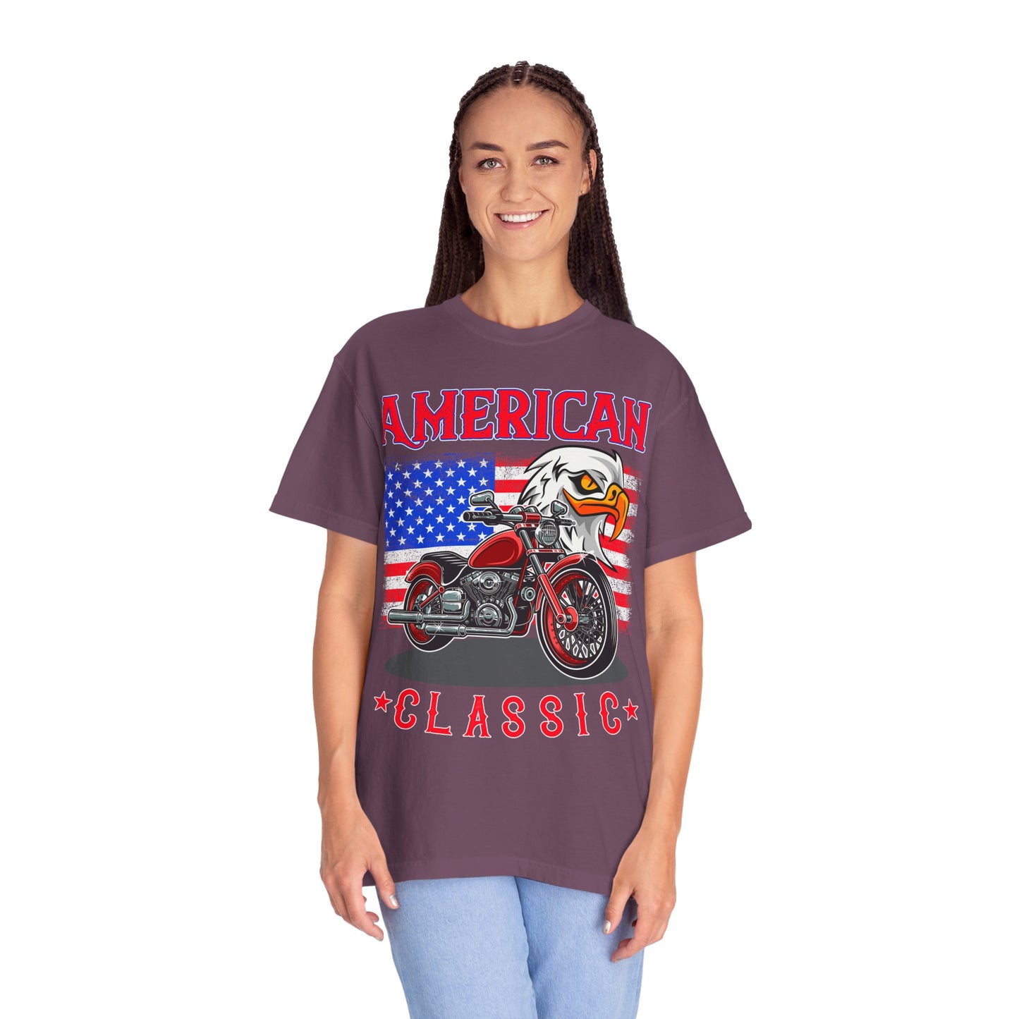 American Classic Tee, Unisex Garment-Dyed T-shirt, Biker Gift, Patriotic Apparel, Rider and Eagle Fashion, Vintage Style - 13658