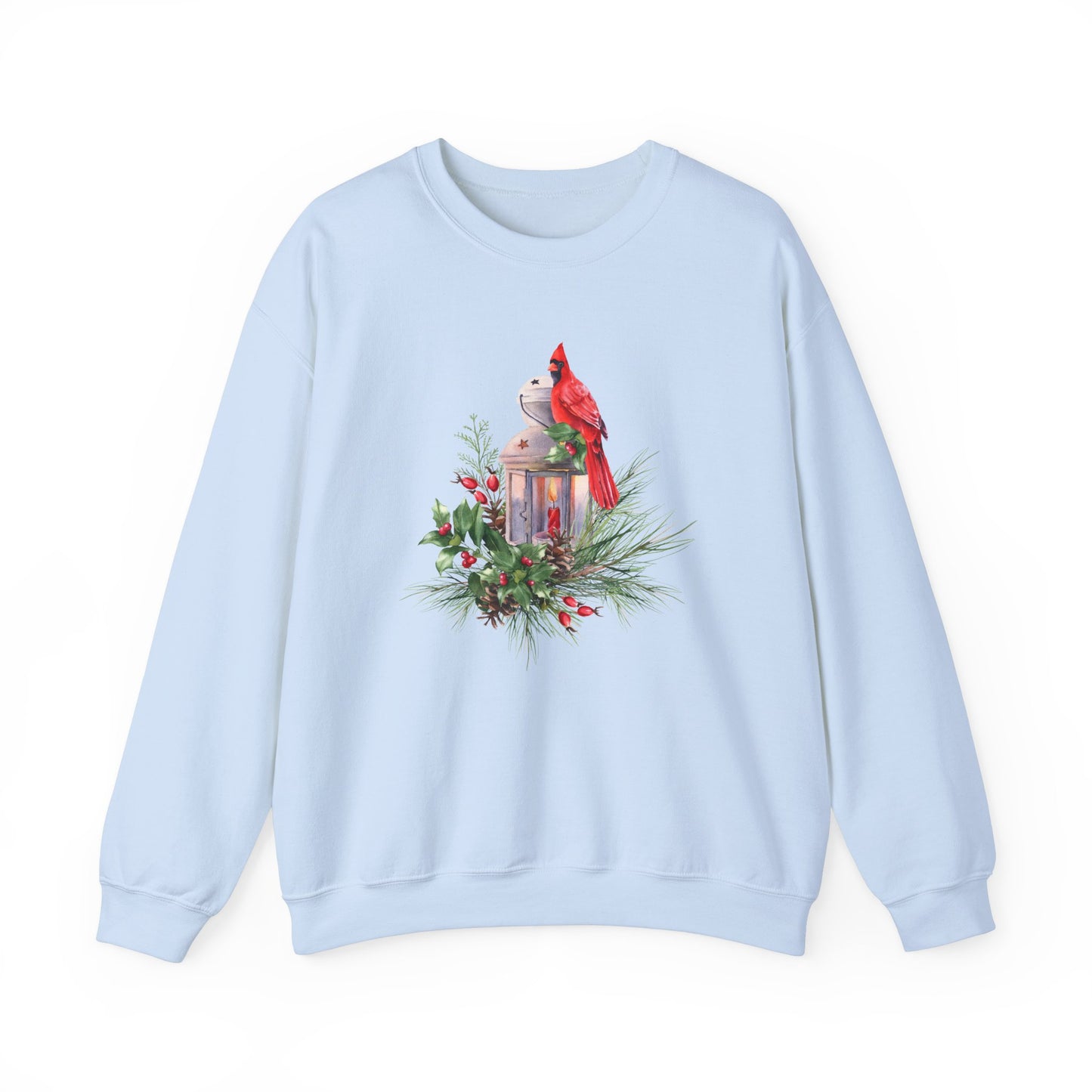 Cardinal Bird, Vintage Lantern, Winter Floral - Unisex Heavy Blend™ Crewneck Sweatshirt - 10370