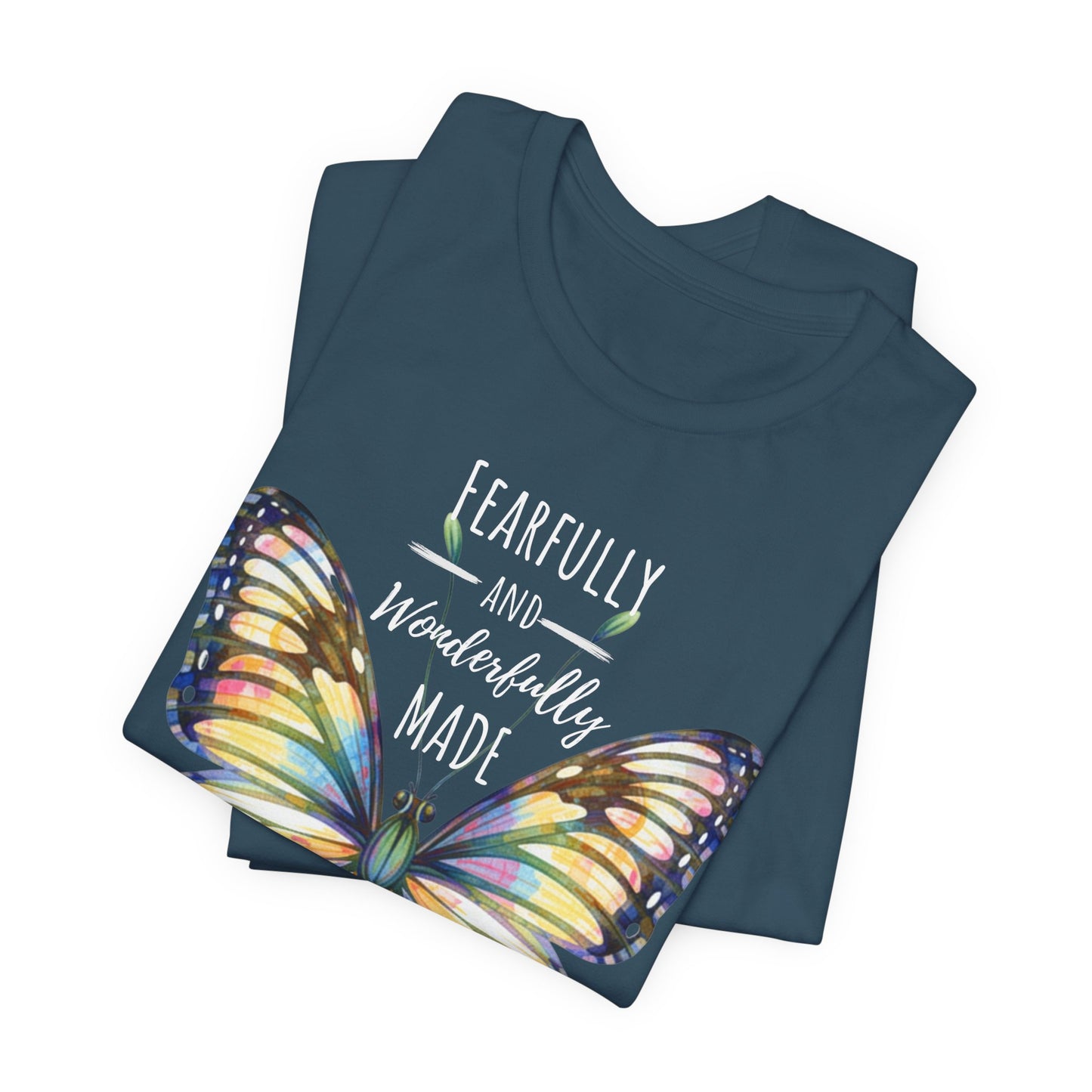 Fearfully and Wonderfully Made Butterfly T-Shirt, Inspirational Floral Faith Tee - 14955