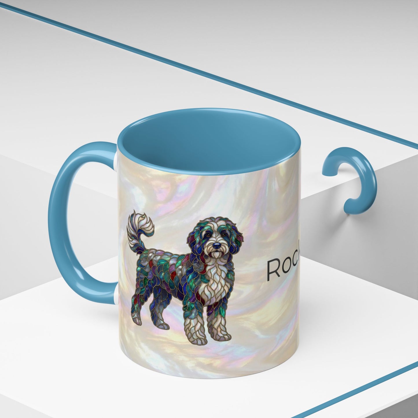 Portuguese Water Dog Accent Coffee Mug — Stained Glass Design (11/15oz) - 14655