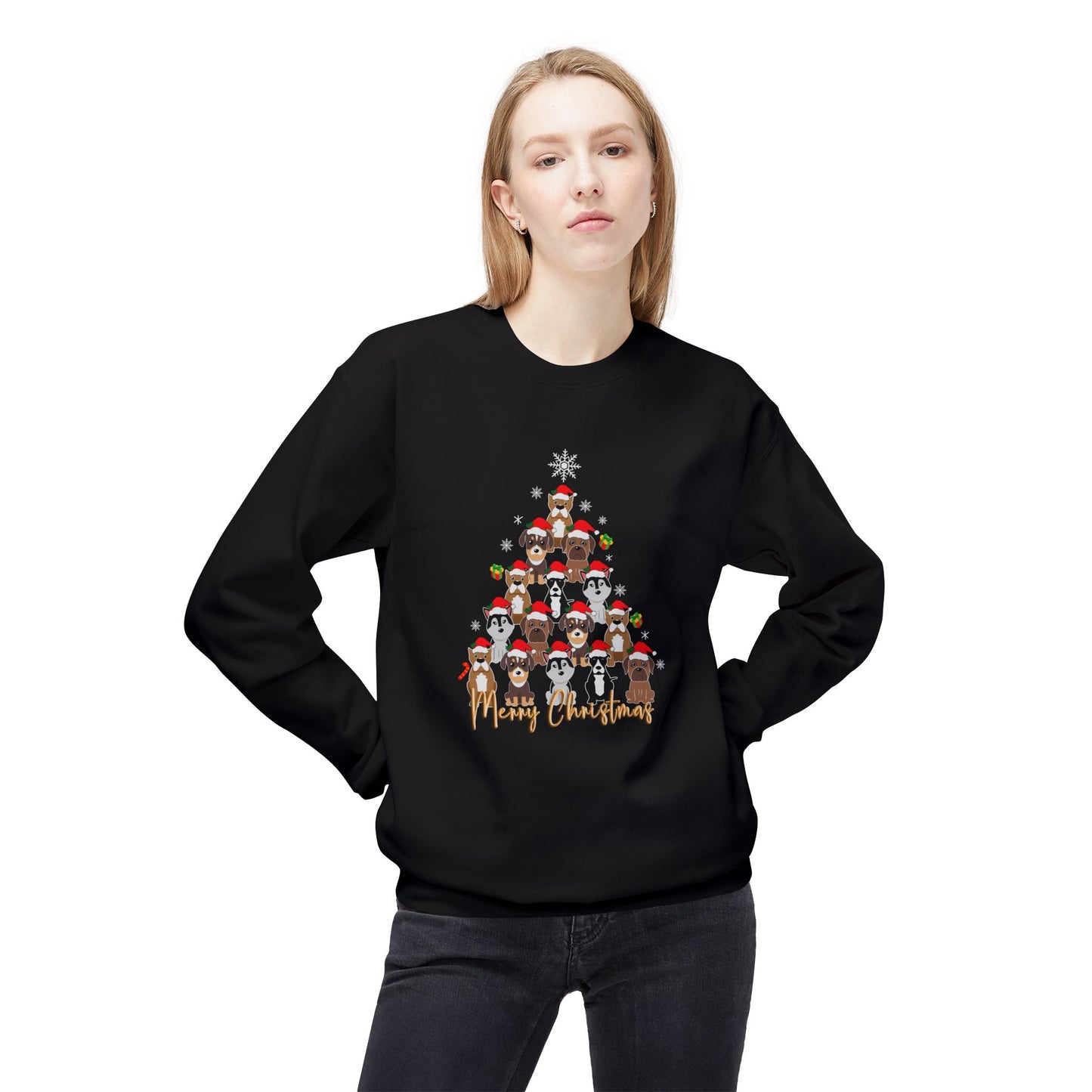 Christmas Tree Made From Dogs - Unisex Midweight Softstyle Fleece Crewneck Sweatshirt - 10310