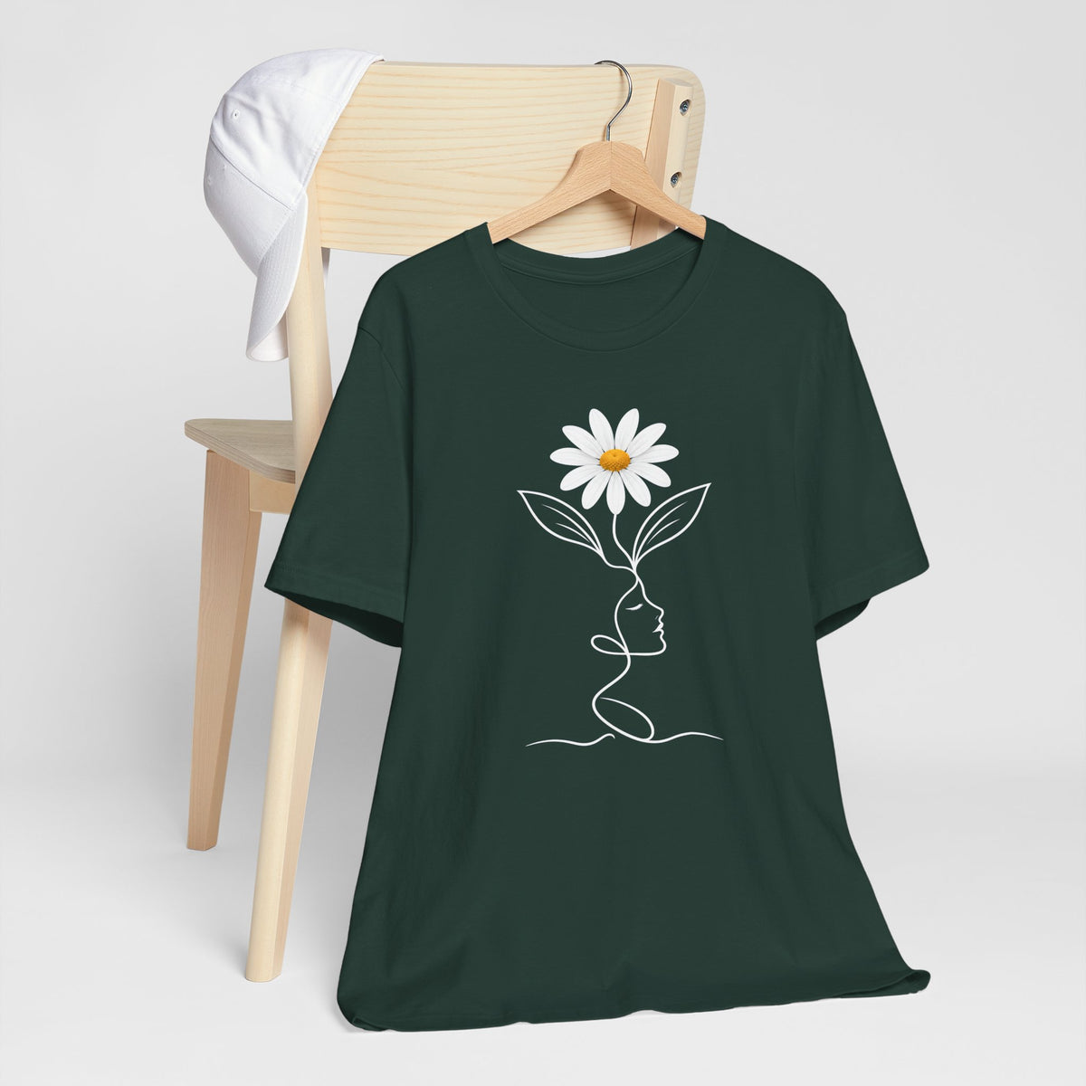 Daisy Woman Face T-Shirt, Minimalist Floral Line Art Tee - 14522