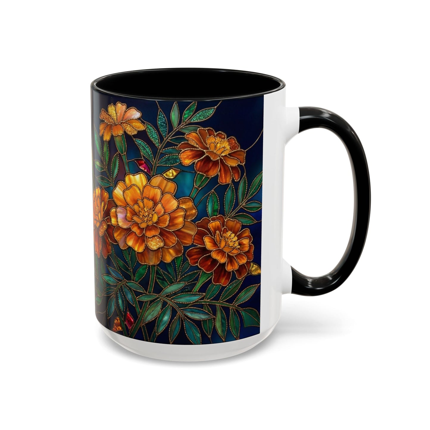 Marigold Floral Accent Coffee Mug — Dark Botanical 11/15oz - 14578