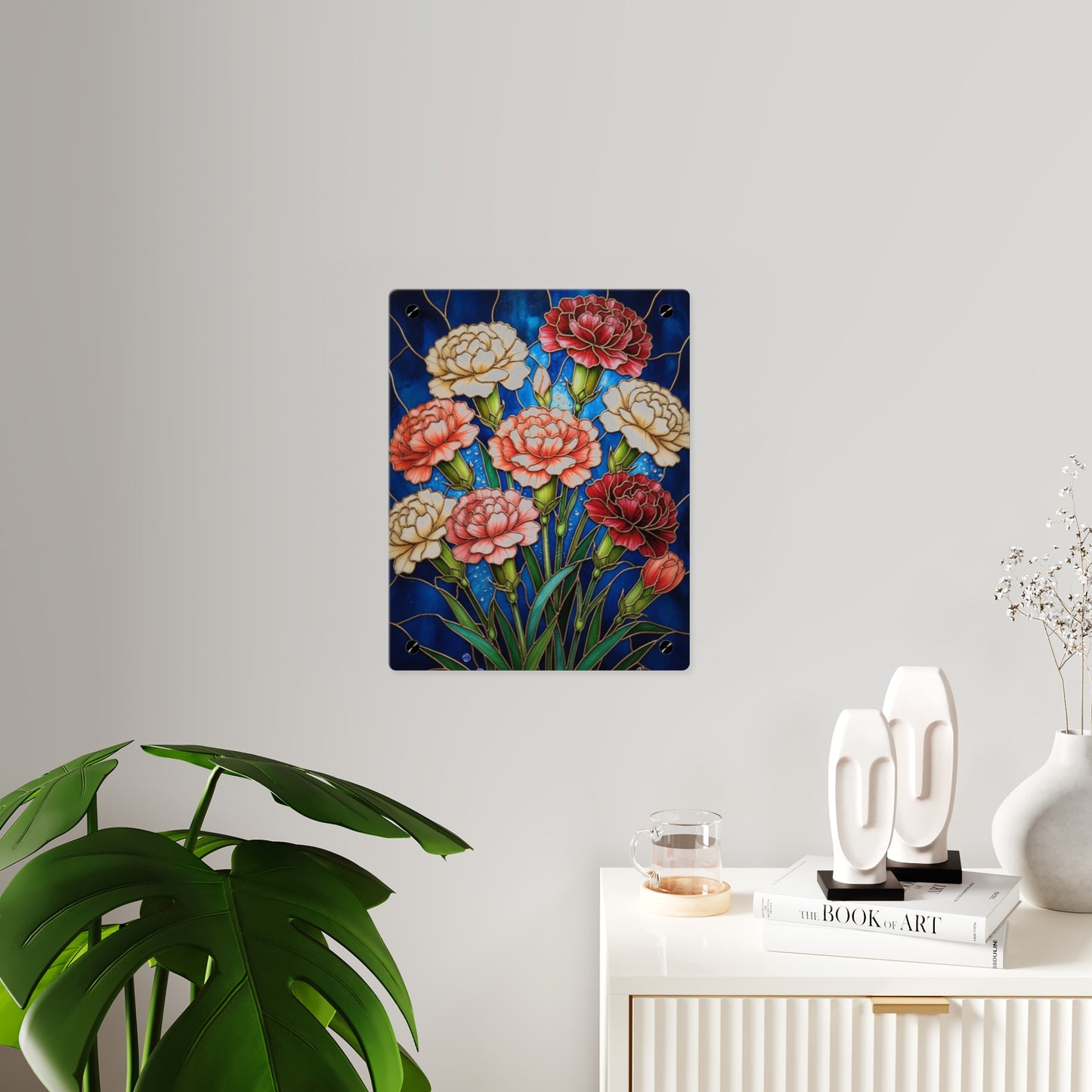 Carnation Bouquet Acrylic Wall Art Panel — Floral Home Décor - 14599
