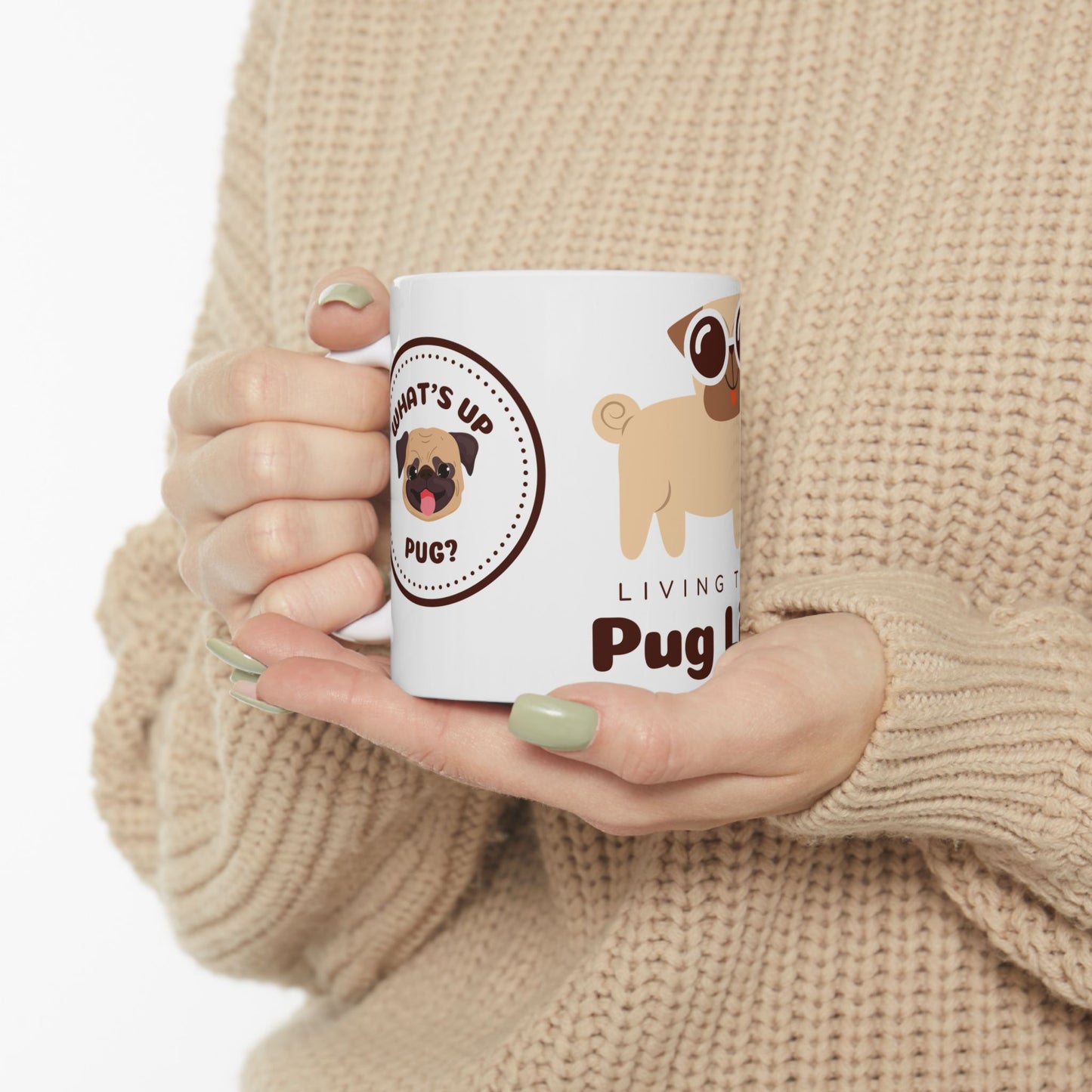 Living the Pug Life - Ceramic Mug, (11oz, 15oz) | 11oz,15 oz,15oz,Bestsellers,Coffee Mugs,Home & Living,Kitchen,Mugs,Sublimation,US Elections Season,Valentine's Day,White base