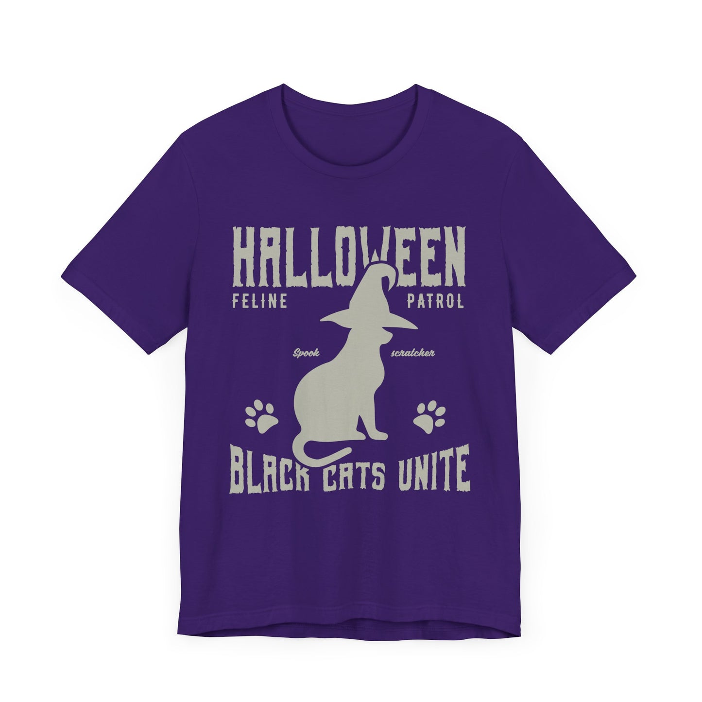 Halloween Feline Patrol, Spook Scratcher, Black Cats Unite  - Unisex Jersey Short Sleeve Tee - 12928