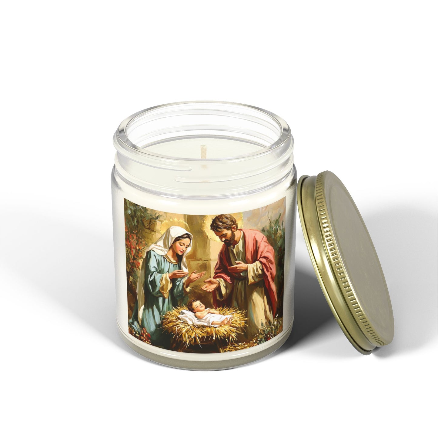 Mary, Joseph &  Baby Jesus- Scented Candles, Coconut Apricot Wax (4oz, 9oz) - 10387