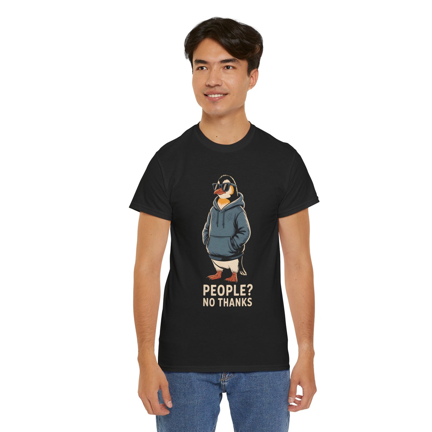 Funny Penguin T-Shirt – “People? No Thanks” Introvert Anti-Social Humor Tee Gift - 14847