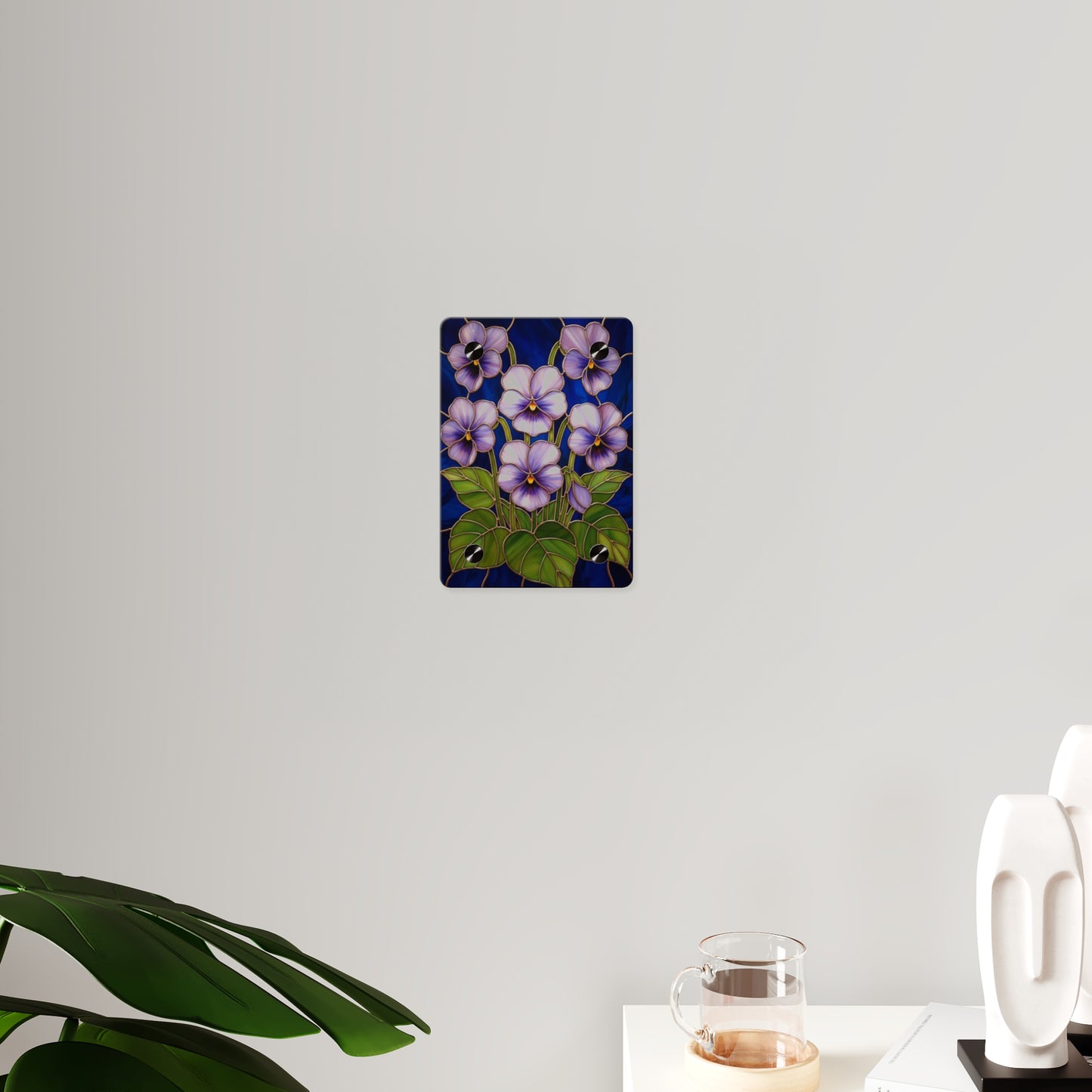 Violet Floral Acrylic Wall Art Panel — Purple Violets on Deep Blue - 14600