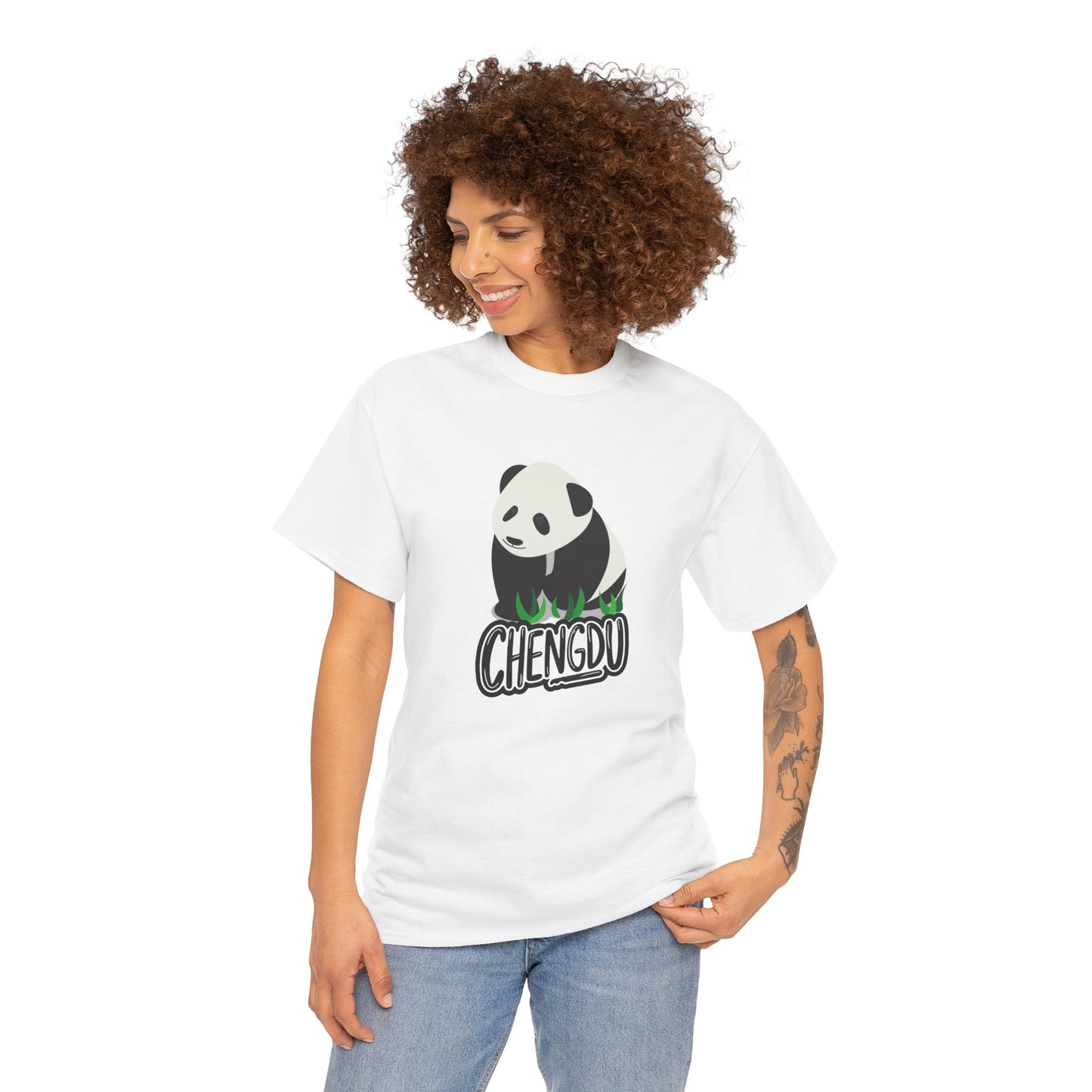 Chengdu Panda Unisex Heavy Cotton Tee - Cozy and Fun Graphic Tee for Animal Lovers - 12206