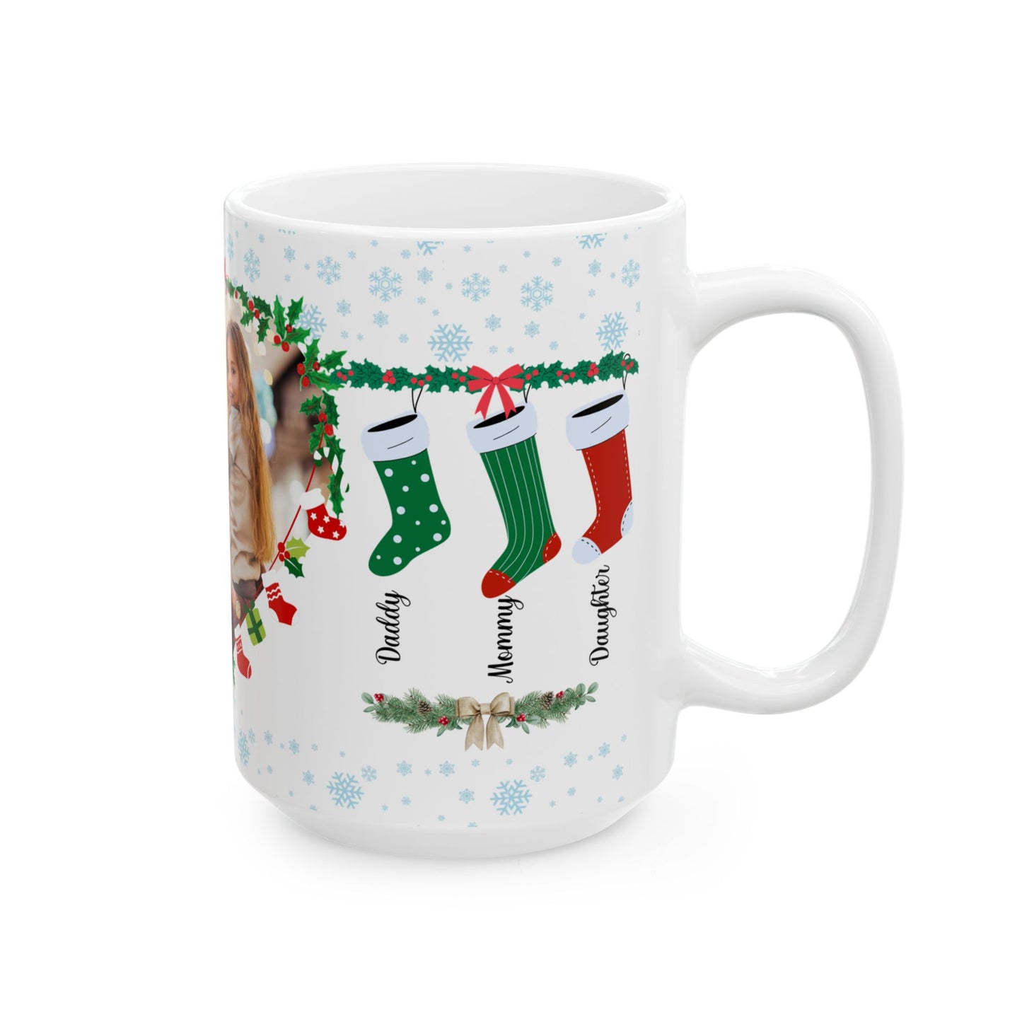 Christmas, Family Photo, Customizable - Ceramic Mug, (11oz, 15oz)