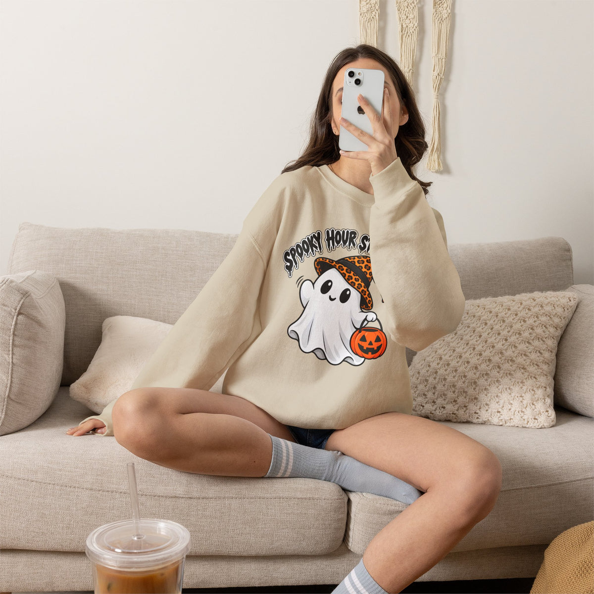 Spooky Hour Starts Now Sweatshirt, Cute Halloween Ghost Crewneck - 14536