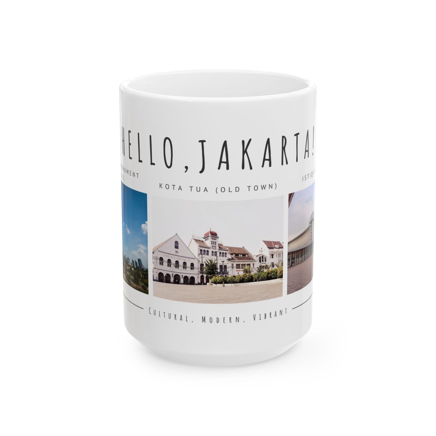Hello Jakarta Ceramic Mug - 11oz & 15oz, Perfect for Travel Lovers & Home Decor - 12022